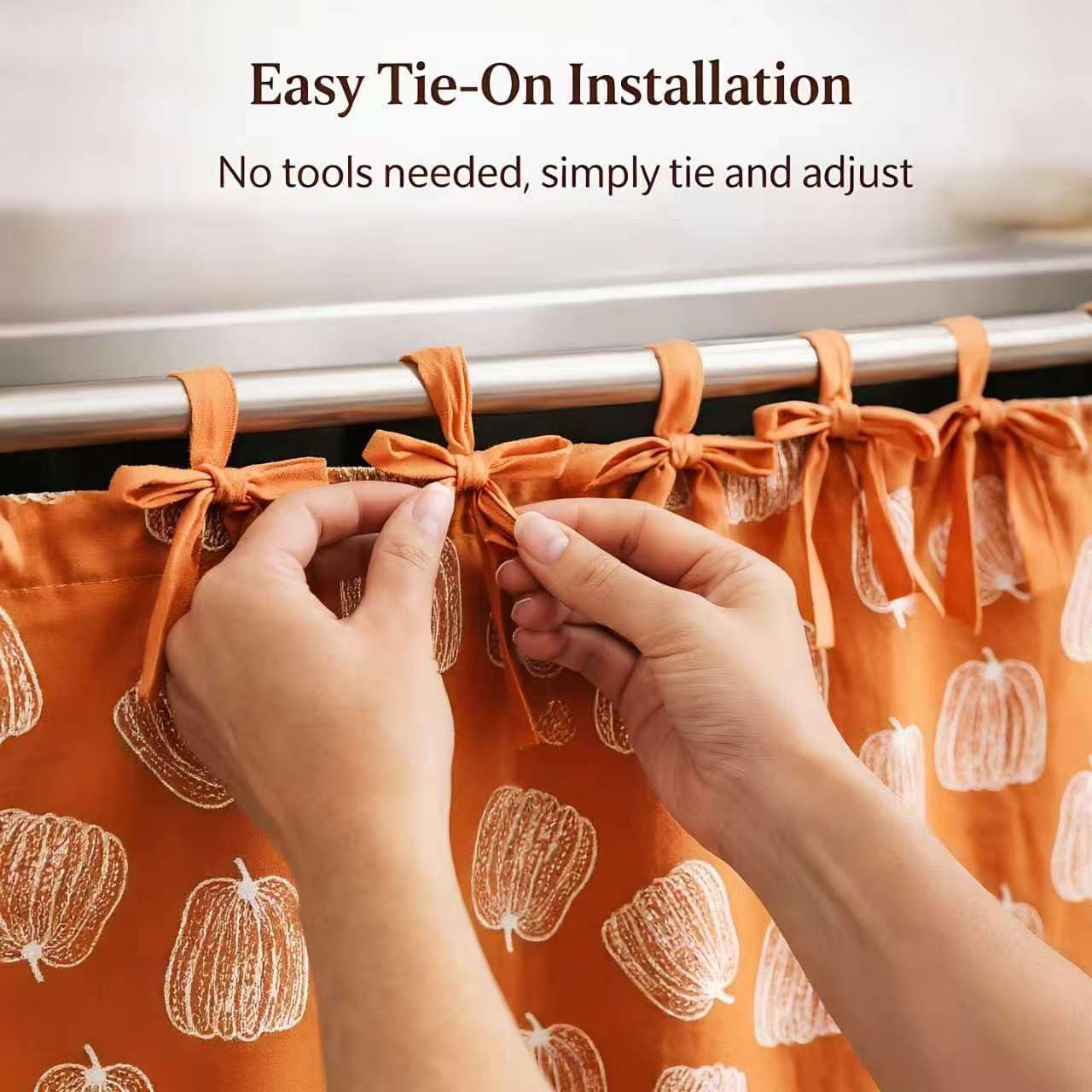 Pumpkin Orange Oven Skirt Curtain,Cotton Blend Stove Cover with Pockets