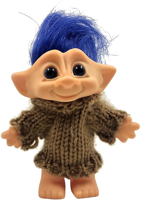 sharprepublic Lovely 4" Vintage Tiny Troll Dolls Doll Action Figures Kids Toys Gift - Blue Hair