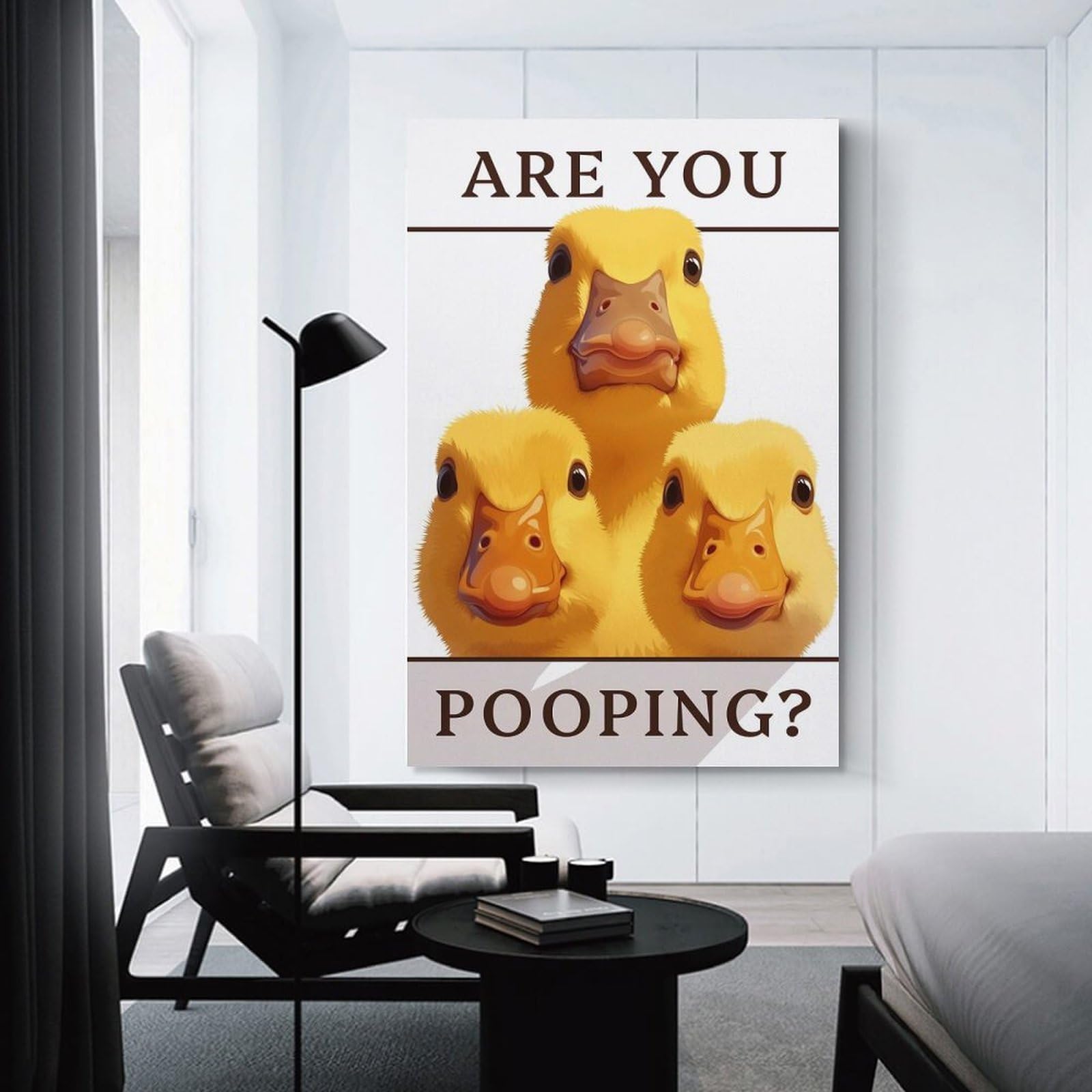 Junmoney Unframe-Style-9 Bathroom Invasion - A Ducklings Meme Poster Wall Decor Canvas Print, 24X36inch(60X90cm), For Living Room, Lounge Or Sitting Room, Easy Decor For Gallery Walls