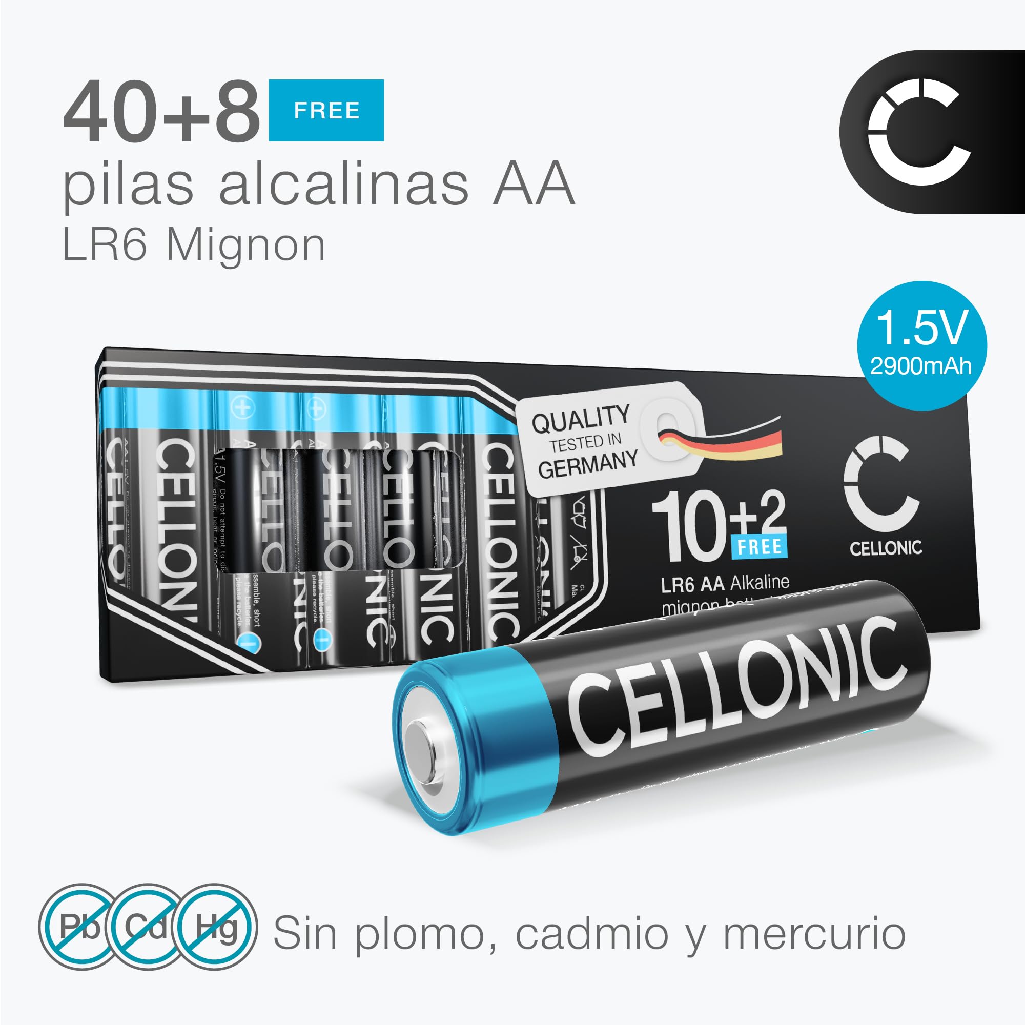 CELLONIC AA Alcalina Baterías Pilas para mandos a Distancia, Juguetes - 48x | No recargable (2900mAh, 1.5V) para electrónica