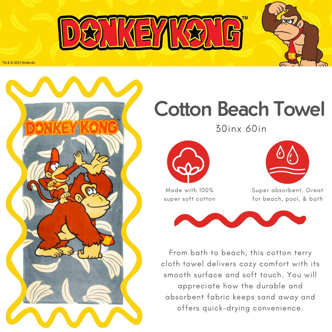 Franco Collectibles Nintendo Donkey Kong Gaming Serviette de Bain/Piscine/Plage en Coton Doux 152,4 x 76,2 cm (Produit sous Licence Officielle)