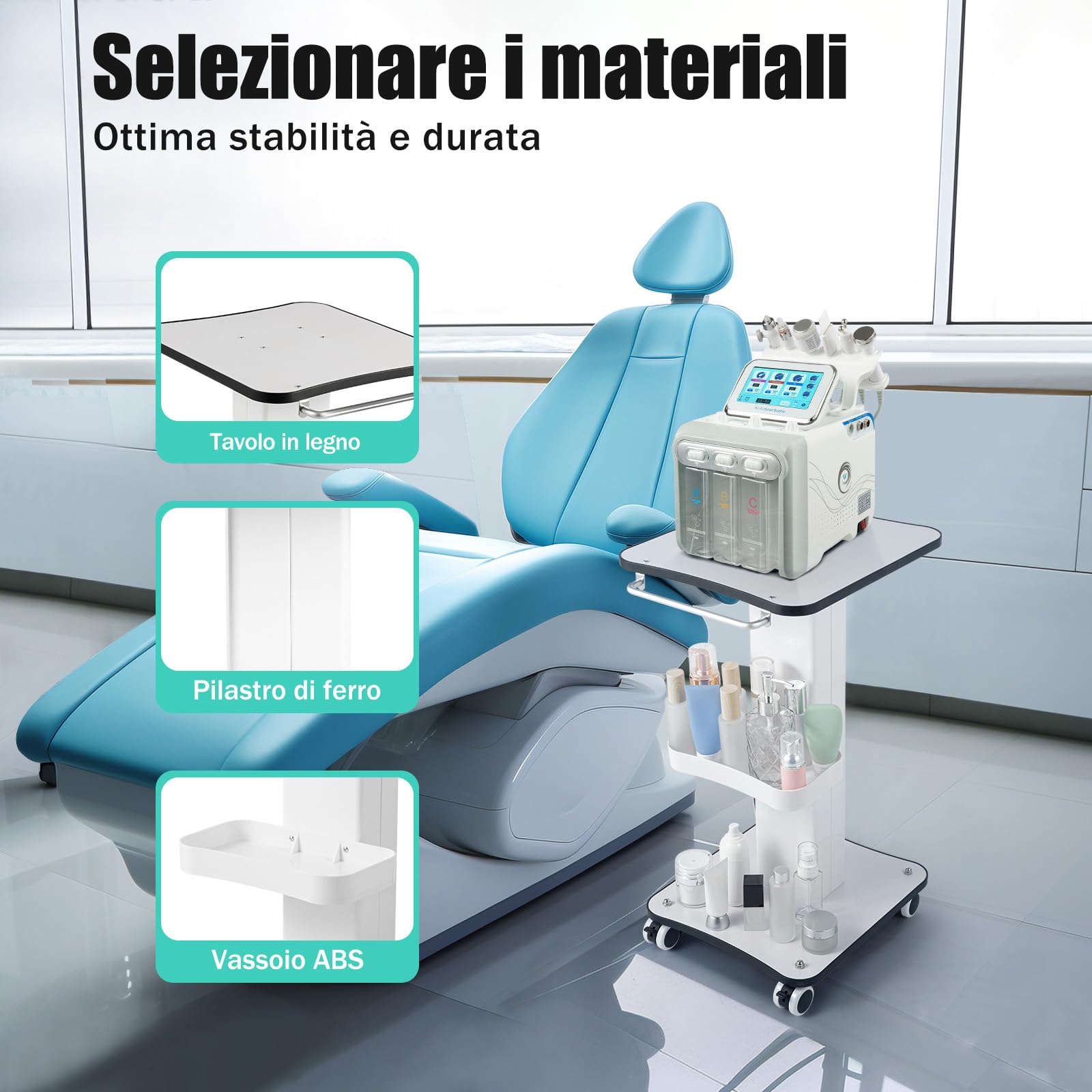 Carrello per cosmetici con ruote, carrello per salone di bellezza, carrello da laboratorio, carrello da parrucchiere, carrello da parrucchiere, 64 x 38 x 34 cm, carrello portatile con ruote per
