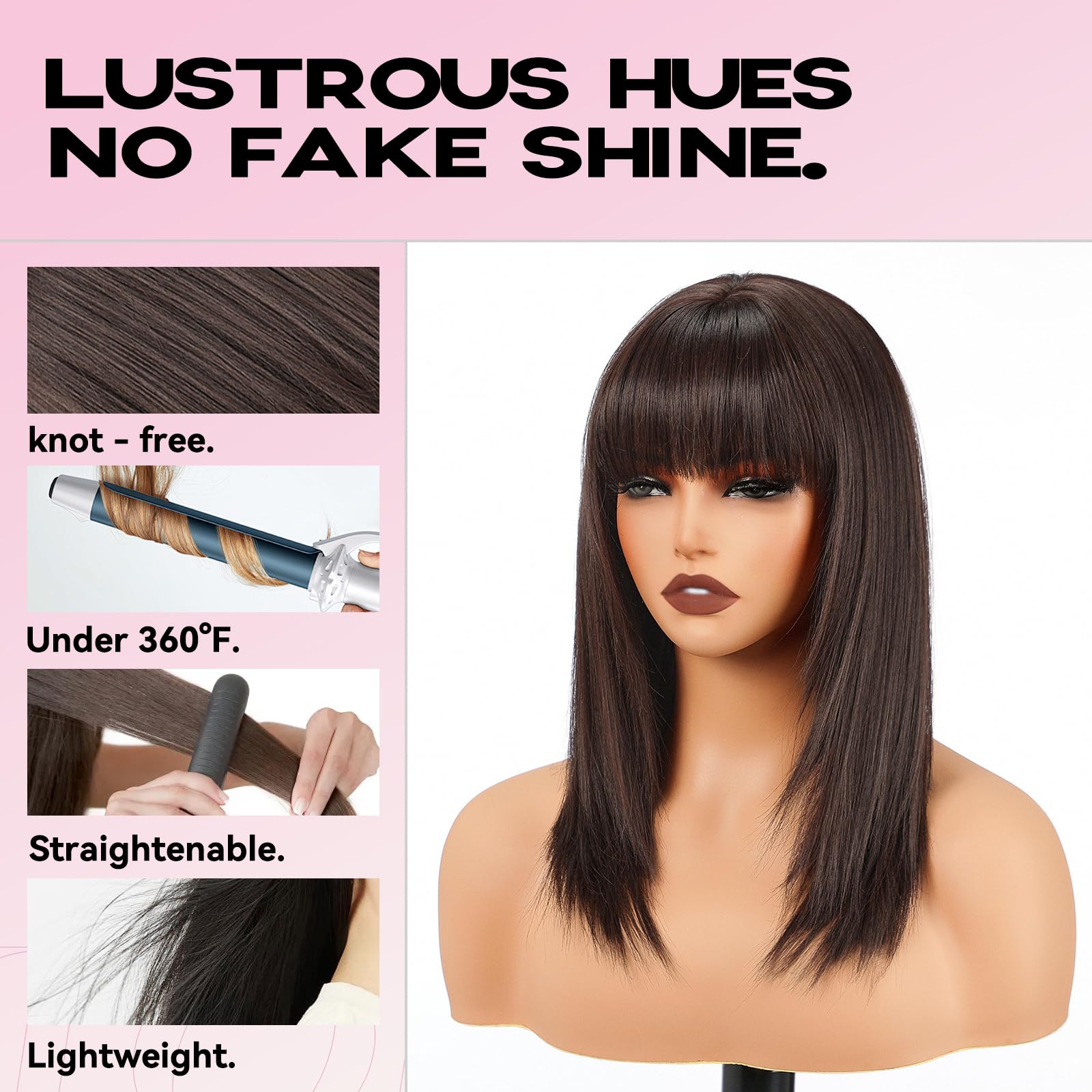 Amazon.com : topshe Brown Wigs with Bangs Layered Straight  display picture 3