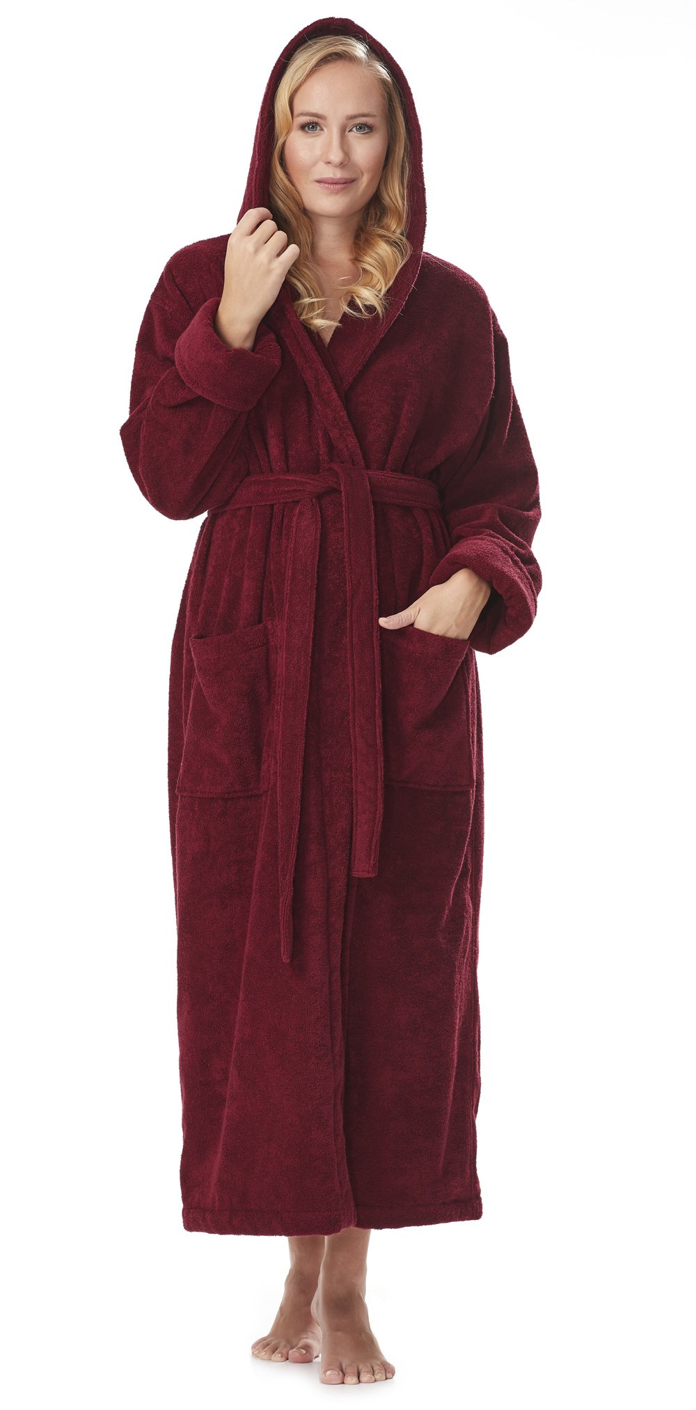 Arus Women's GOTS Certified Organic Cotton Hooded Full Length Turkish Bathrobe