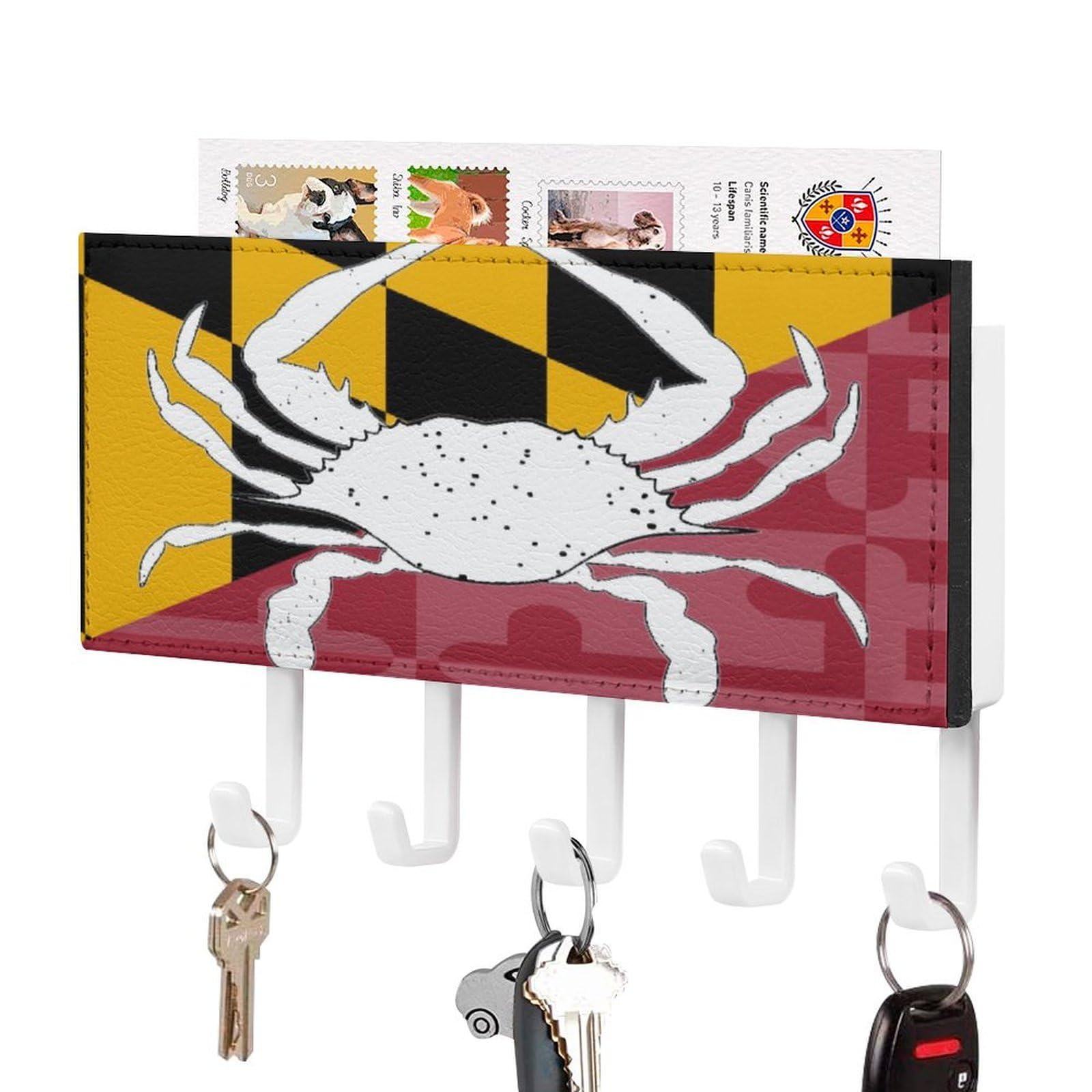 NCLQVJXZKHW Maryland Flag Crab Key Holder with 5 Hooks Key Hooks Wall Mounted Key Racks Key Hanger Organiser Shelf