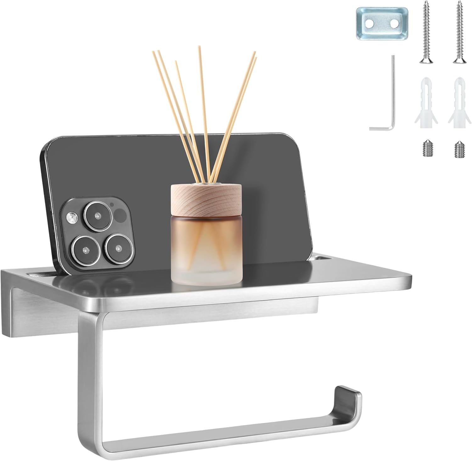 Toilet Paper Holder with Shelf, Alloy Material Brushed Nickel Heavy Duty Tissue Holder Wall Mount, Suitable for Hotel, Apartment, Bathroom, Mall Restroom, RV