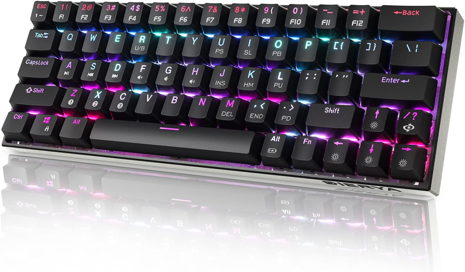 DIERYA 60% Mechanical Gaming Keyboard True RGB Backlit Bluetooth 5.1 Wired/Wireless LED Computer Keyboard for Multi-Device iPhone Android Mobile PC Laptop(Red Switch-Black)