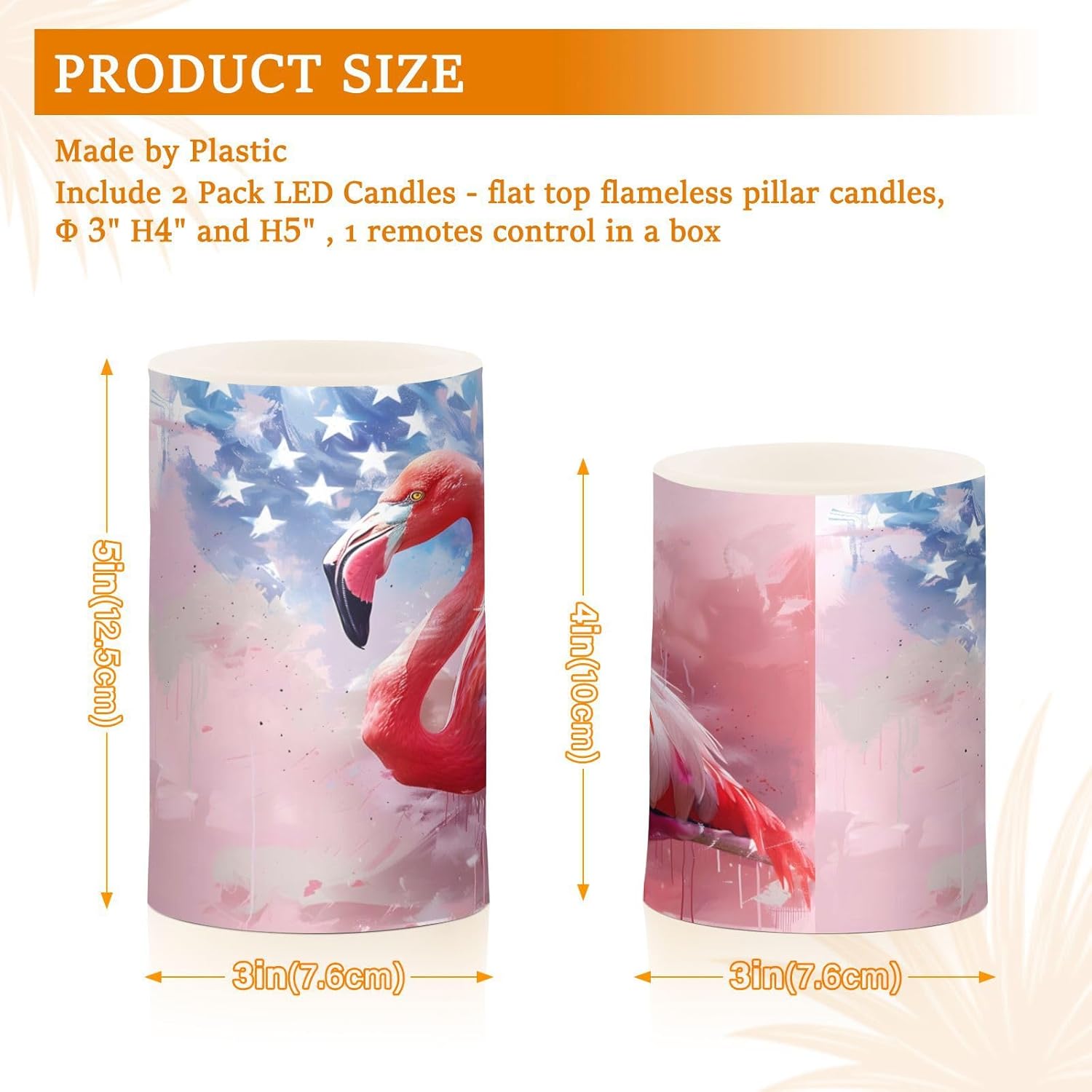 ALAZA Flamingos USA Flag Flameless Candles, LED Pillar Candles with Remote Timer, Battery Operated Candles Set of 2