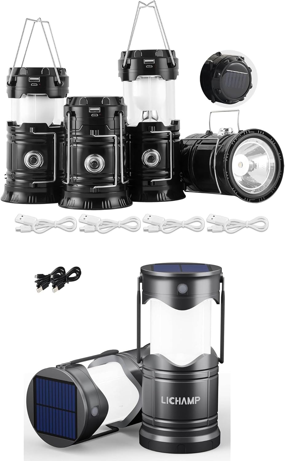 Lichamp 6 Pack Solar Camping Lantern, USB Rechargeable LED Lanterns Battery Powered Pop Up Flashlight Lamps with Three Modes Power for Power Outages Hurricane Supplies Emergency Indoor & Outdoor