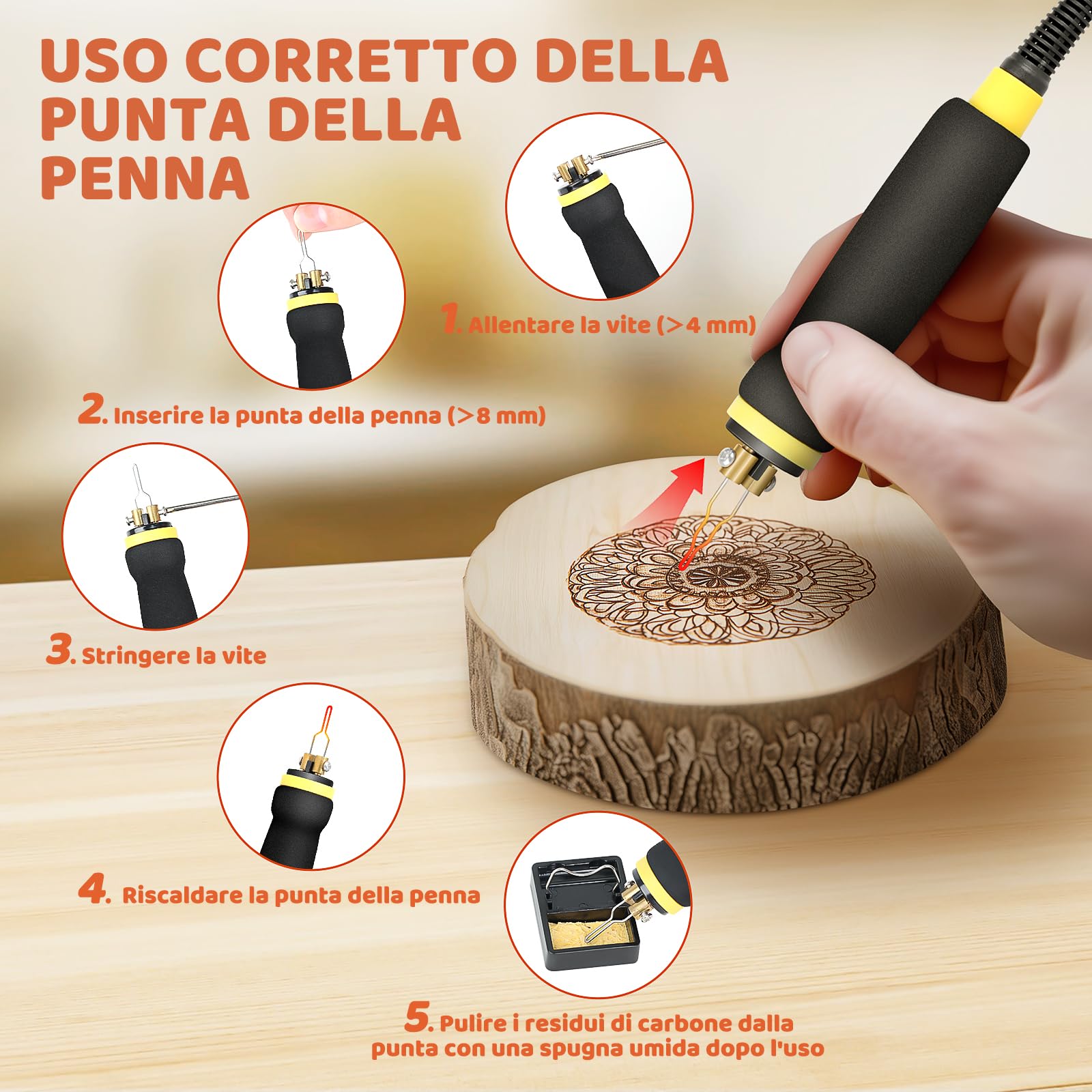 BURNNOVE Pirografo per Legno Professionale, 60W 220V con Doppia Penna, Display Digitale e Temperatura Regolabile 0-750°C, 21 Punte per Decorazione su Legno, Pelle e Zucca