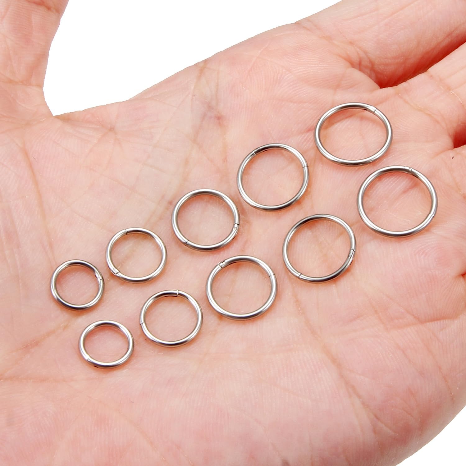 Dyknasz 10PCS 20G/18G Surgical Steel Hinged Clicker Segment Nose Rings Hoops Septum Lip Ring Hoop Cartilage Tragus Helix Sleeper Earrings Piercing Jewelry for Women Men 6mm 7mm 8mm 9mm 10mm - Image 6
