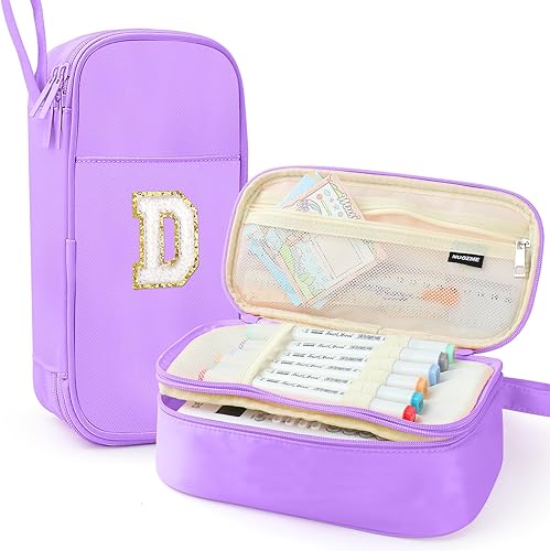 Miniatura 99 de Estuche para lápices extragrande, bolsa de gran capacidad, bolsa de lápices personalizada con inicial con cremallera suave, múltiples bolsillos