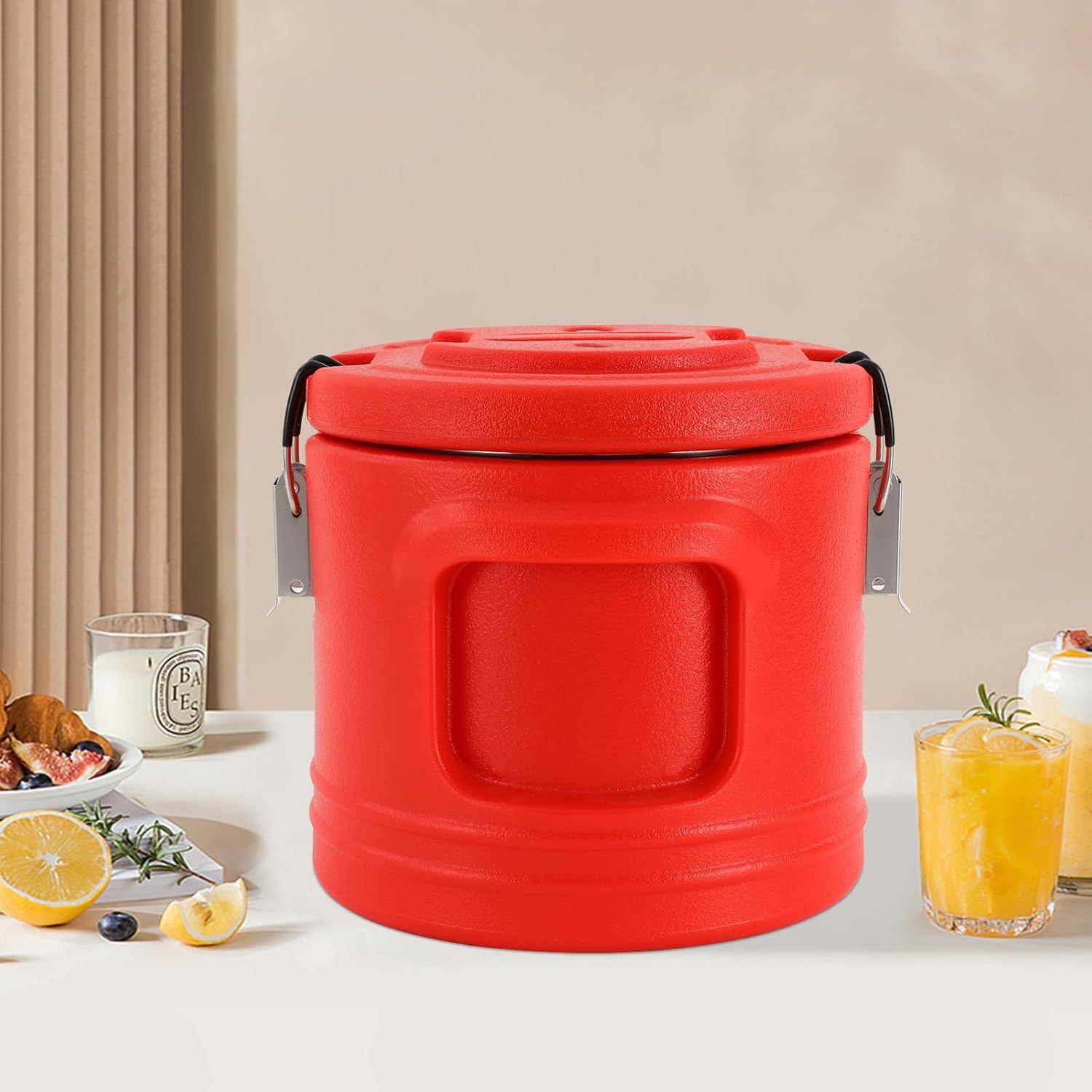 5L Portable Commercial Food Warmer, Insulated Bucket, Insulated Soup Container, Insulated Soup Carrier, Commercial Soup Containers with Lid for Hot or Cold Food Storage (Red, 5L)