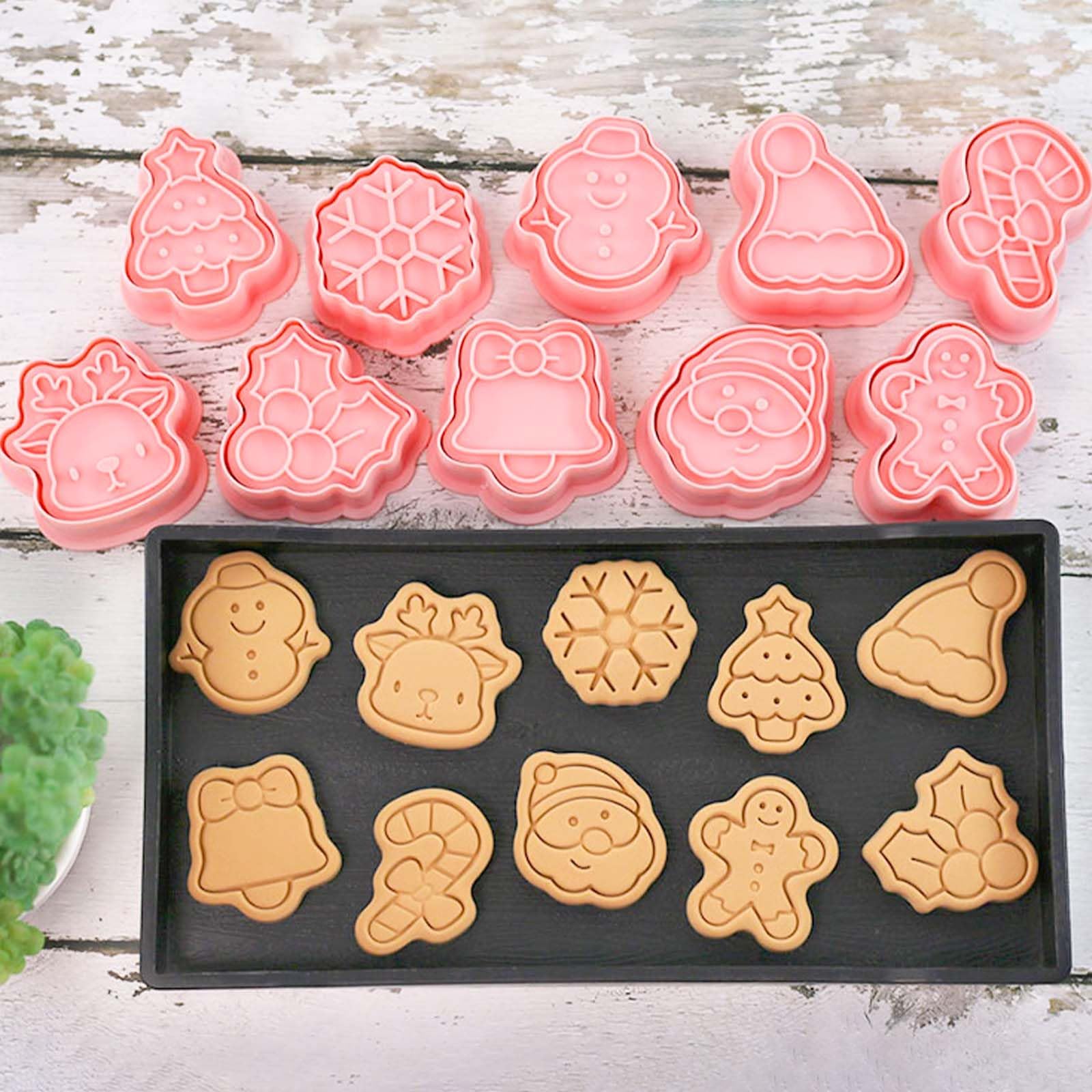 10 Piece Mini Christmas Cookie Cutters, 3d Raised Design Cookie Stamps, Mini Gingerbread, Snowflake, Snowman, Candy Baking Molds, Christmas Ornament Cookie Cutter Set