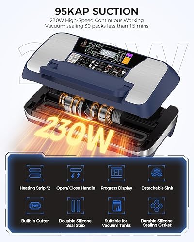 Miniatura 4 de Máquina selladora al vacío de 95 kpa, sellador de alimentos completamente automático comercial, sellador al vacío para alimentos con cortador, 10