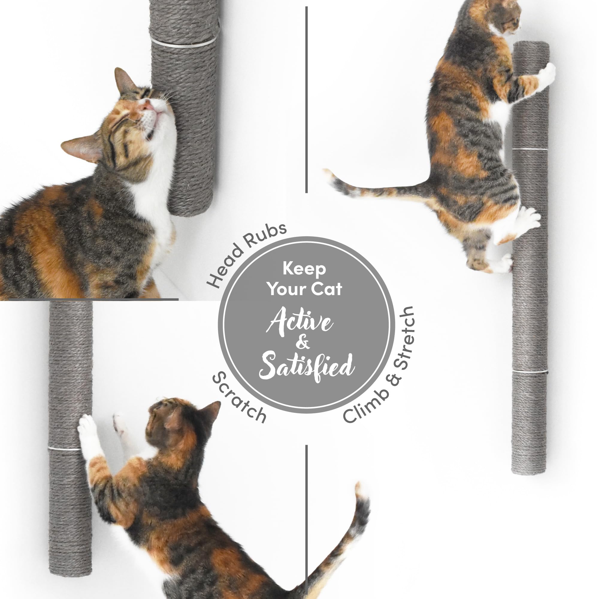 xympo Rascador para gatos montado en la pared de 34 pulgadas, poste rascador de sisal, color gris