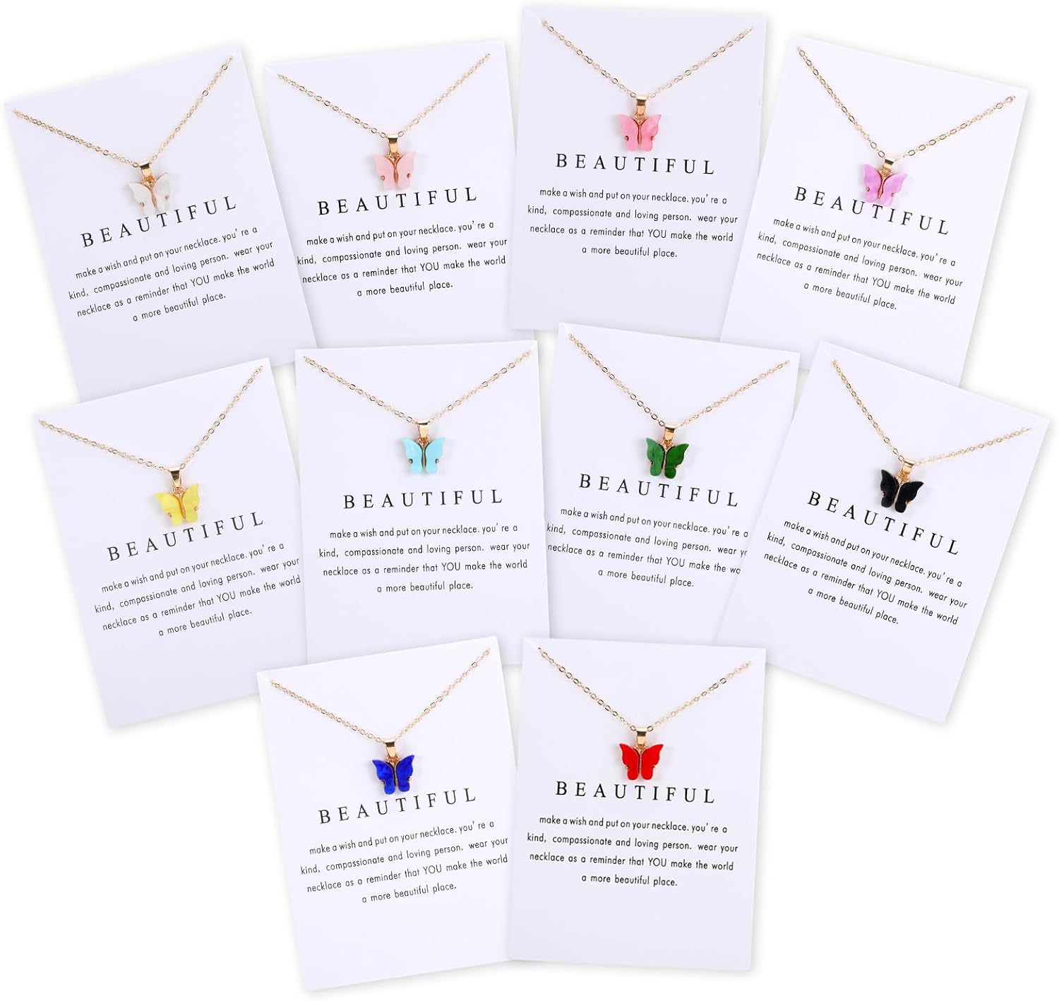 10 Pcs Colorful Butterfly Pendant Necklaces Set for Women Butterfly Necklace, Colorful Jewelry Butterflys Necklace, Cute Butterflys Chain Necklaces Pack Friendship Party Jewelry Gift