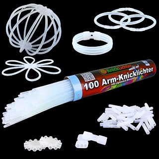 NEON FUN 100 Pulseras Luminosas Blancas | Antes de activar: color amarillento | 8h Brillo | Conectores Flexibles Incluidos | Alta Calidad | Glow Sticks Fiesta, Eventos, Bodas, Cumpleaños