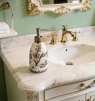 Vista 2 de Kelake Dispensador de jabón de cerámica Ice Crack – Dispensador de jabón de manos y platos de loción de flores con bomba extraíble – Ideal