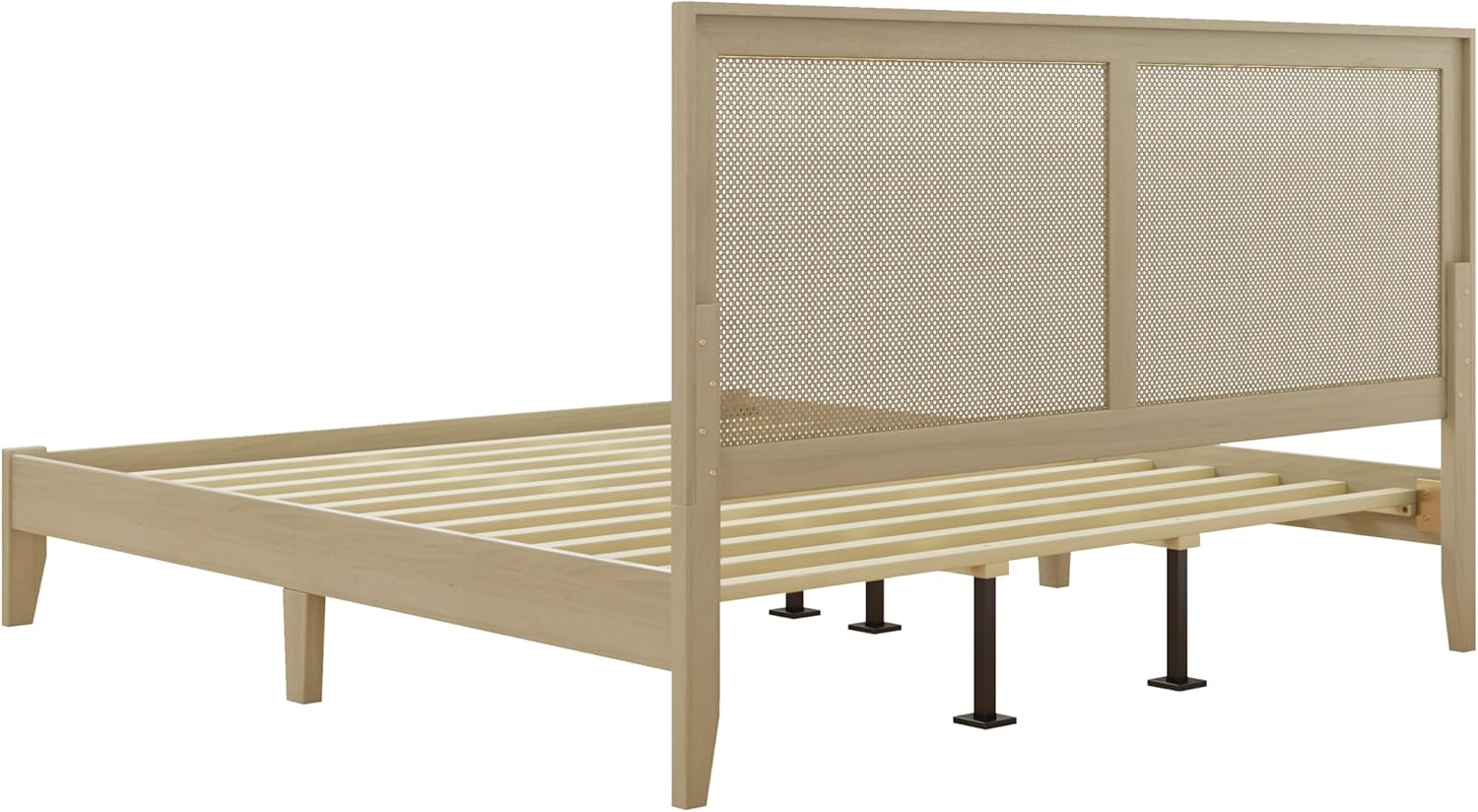 Merax Modern Rustic Solid Wood Platform Bed with Rattan Headboard, California Kin Low Bed Frame No Box Spring Needed/Easy Assemble,Nature