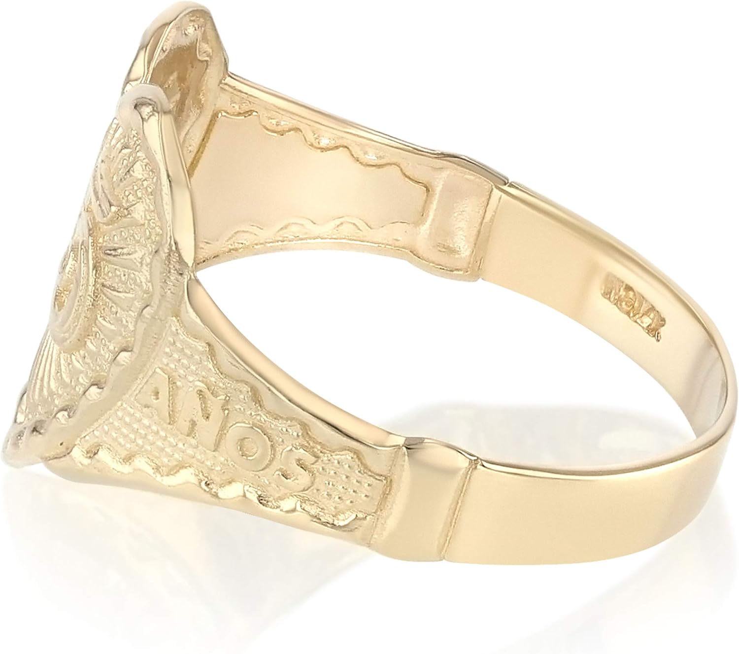Ioka - 14K Solid Yellow Gold 15 Years Birthday with Heart Quinceanera Ring