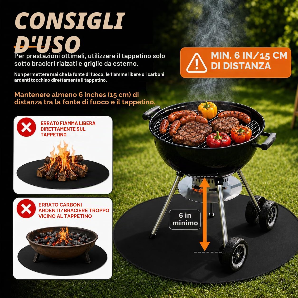 Tappetino Per Braciere Per Falò Singolo, Coperta Rotonda Sotto la griglia per griglia esterna, tappetino ignifugo, a prova di olio, impermeabile, accessori per barbecue(90 cm)