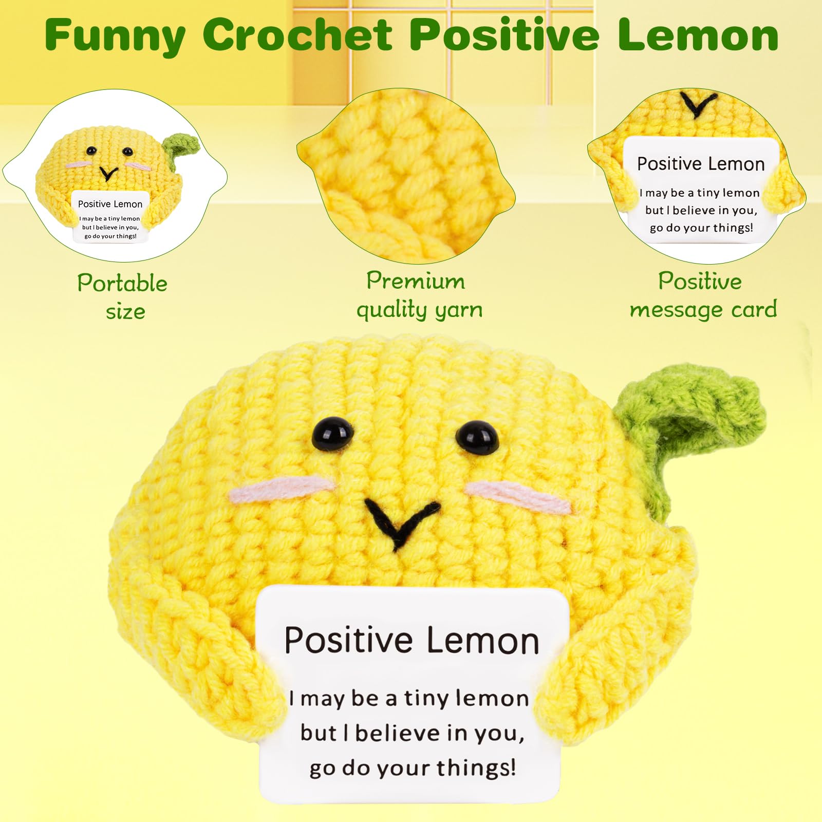 FreeNFond Positive Lemon, Funny Crochet Potato Partner with Positive Card, Cute Wool Knitted Lemon for Best Friend Encouragement Birthday Gifts