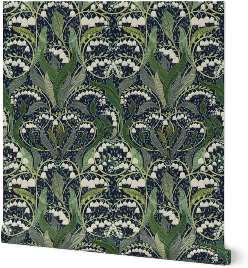 Spoonflower Removable Wallpaper Swatch - Vintage Flowers Floral Victorian Sage Green Art Nouveau Botanical William Morris Lily of The Valley Custom Pre-Pasted Wallpaper