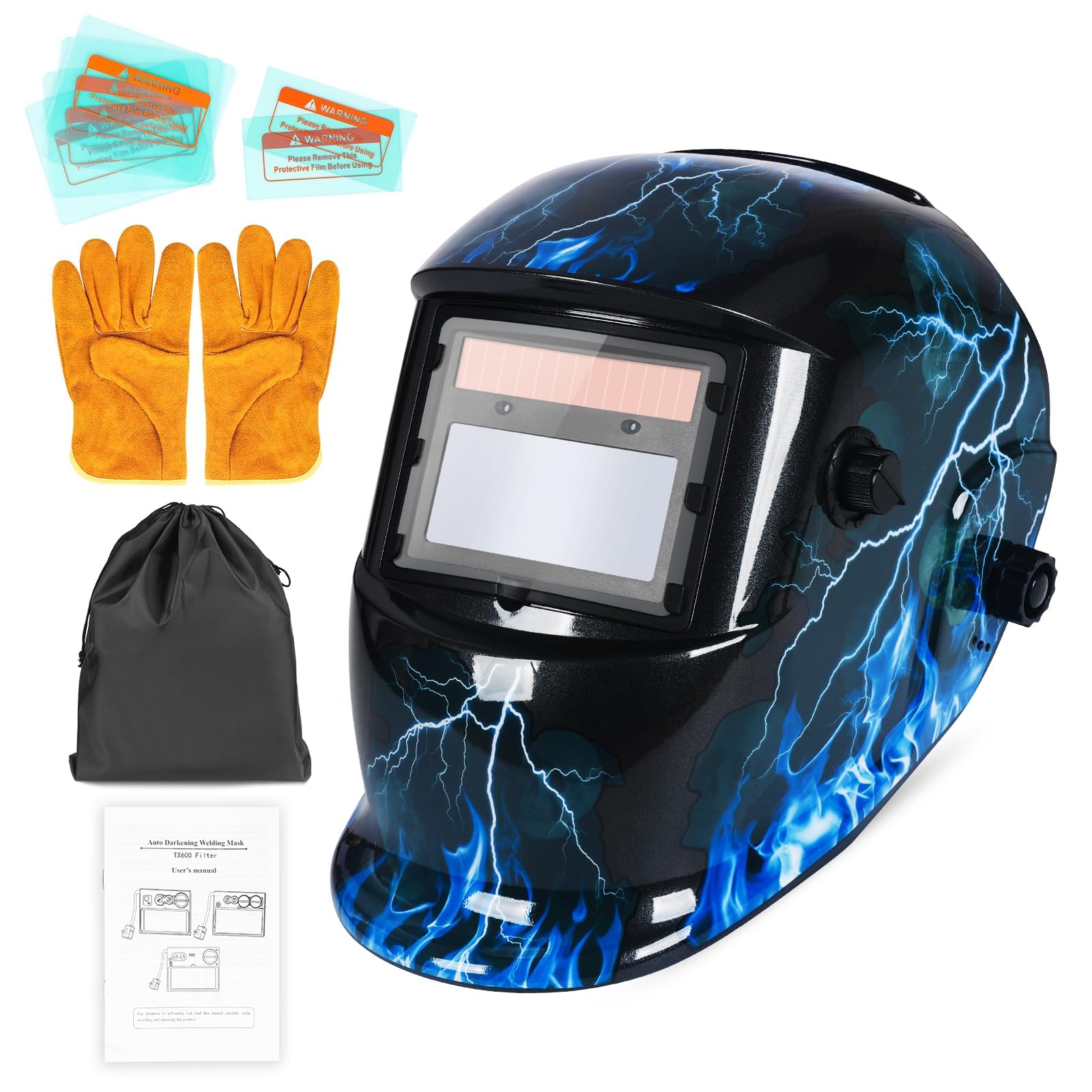 Casco de soldadura, ultraligero, solar, totalmente automático, oscurecimiento, gran campo de visión, máscara de soldadura, protección profesional para TIG MIG ARC (flash)