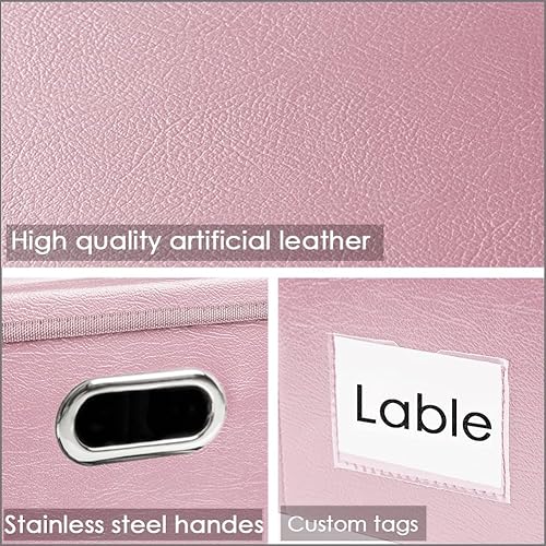 Miniatura 23 de PRANDOM Cajas de almacenamiento apilables grandes con tapas [paquete de 5] contenedores de almacenamiento plegables de tela de cuero, cestas