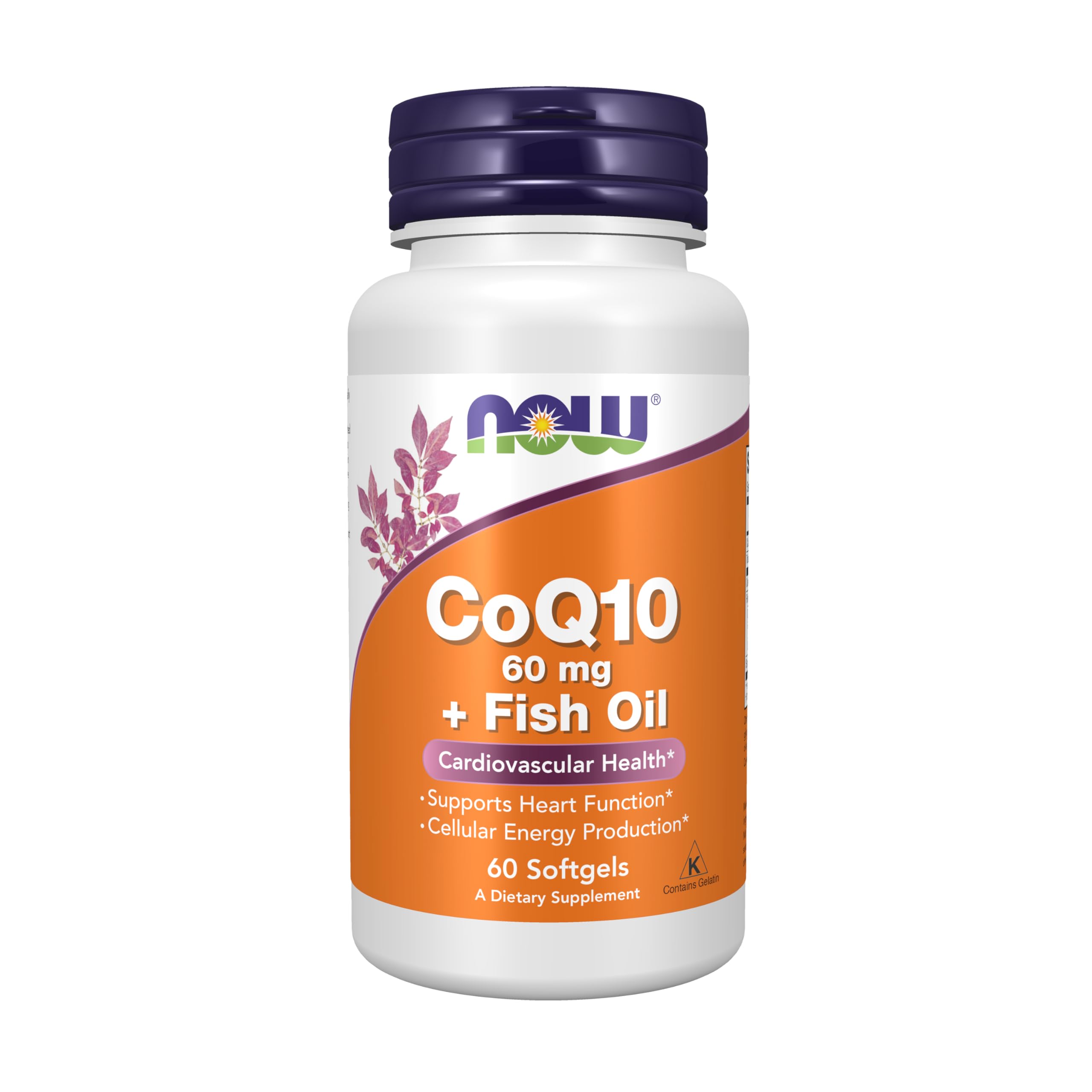 NOW Supplements, CoQ10 60 mg with Omega 3 Fish Oil, 60 Softgels 60 Count (Pack of 1)