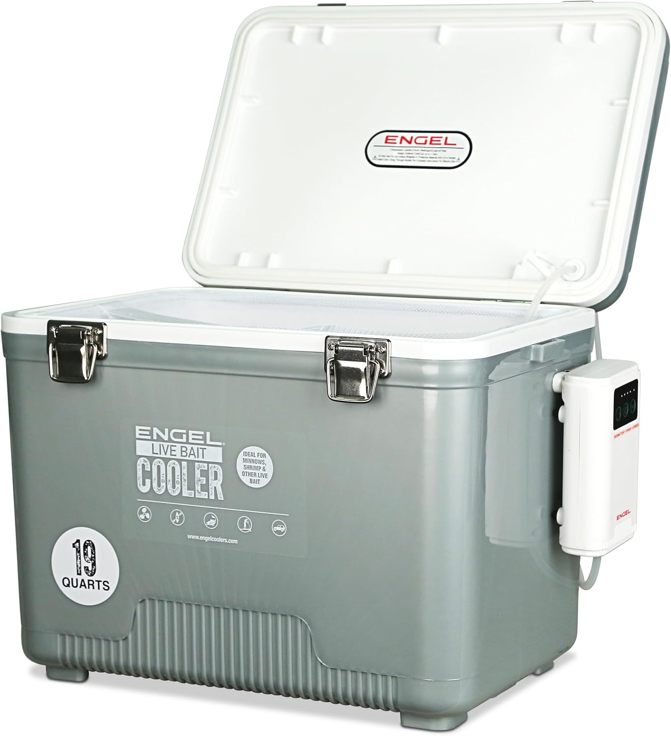 ENGEL Live Bait Cooler PRO for Fishing - Portable Minnow and Bait Bucket with Lithium-Ion Rechargeable Aerator