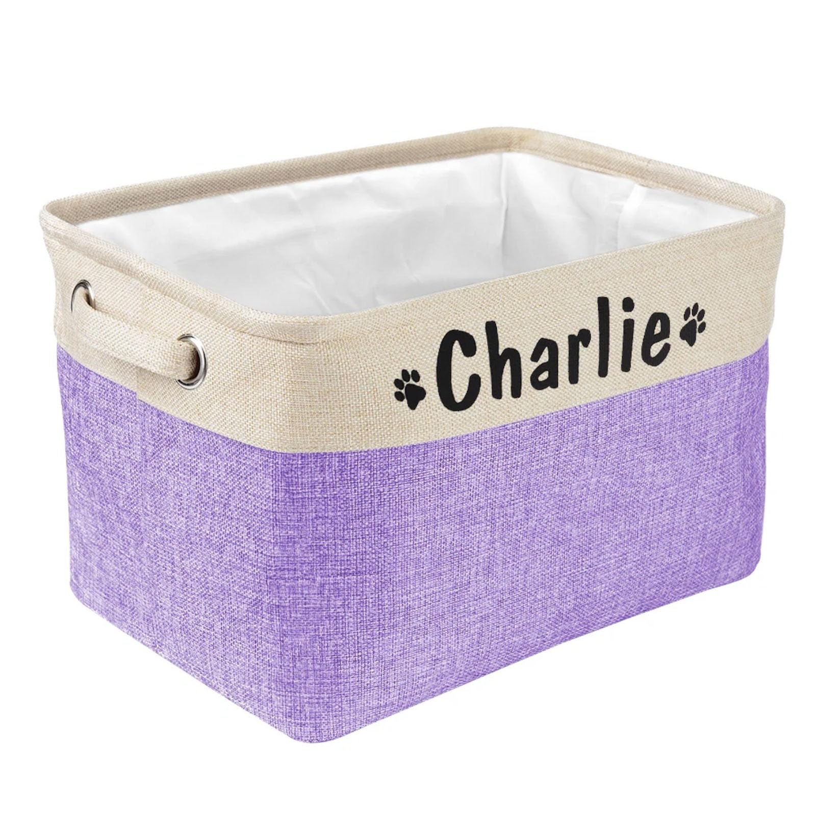 ZXH Personalized Dog Toy Basket,Dog Toy Box,Custom Name Dog Toy Storage Bin,Dog Storage Canvas Bag Foldable Pet Toys Linen Storage Box Bins Dog Accessories Pet Supplies Gift (G)
