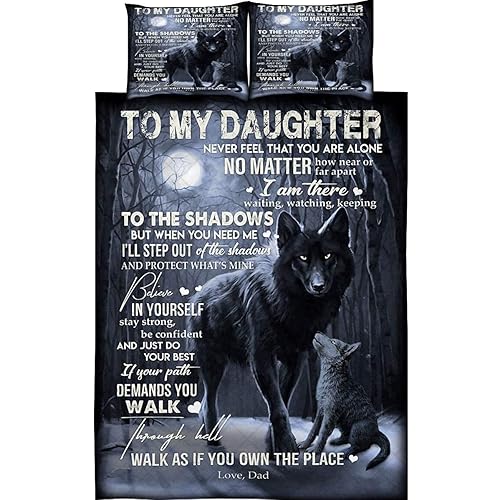 to My Daughter Quilt Bedding Set - Wolf Quilt - Believe in Yourself Pattern Quilt Throw King Queen Size Single, Throw, Twin, Queen, King, Super King Size HTT8813