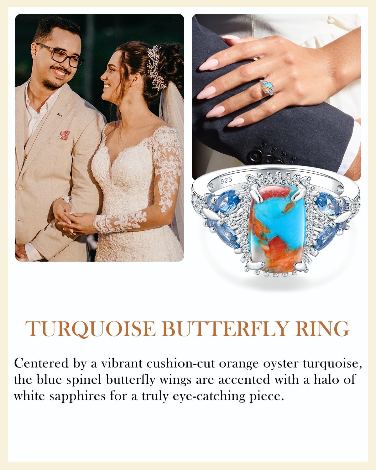 AIBAO Cushion/Marquise/Pear/Round/Oval Cut Turquoise Rings for Women Natural Gemstone and Butterfly Statement Rings 925 Sterling Silver Engagement Ring Western Jewelry Size 6 to 10