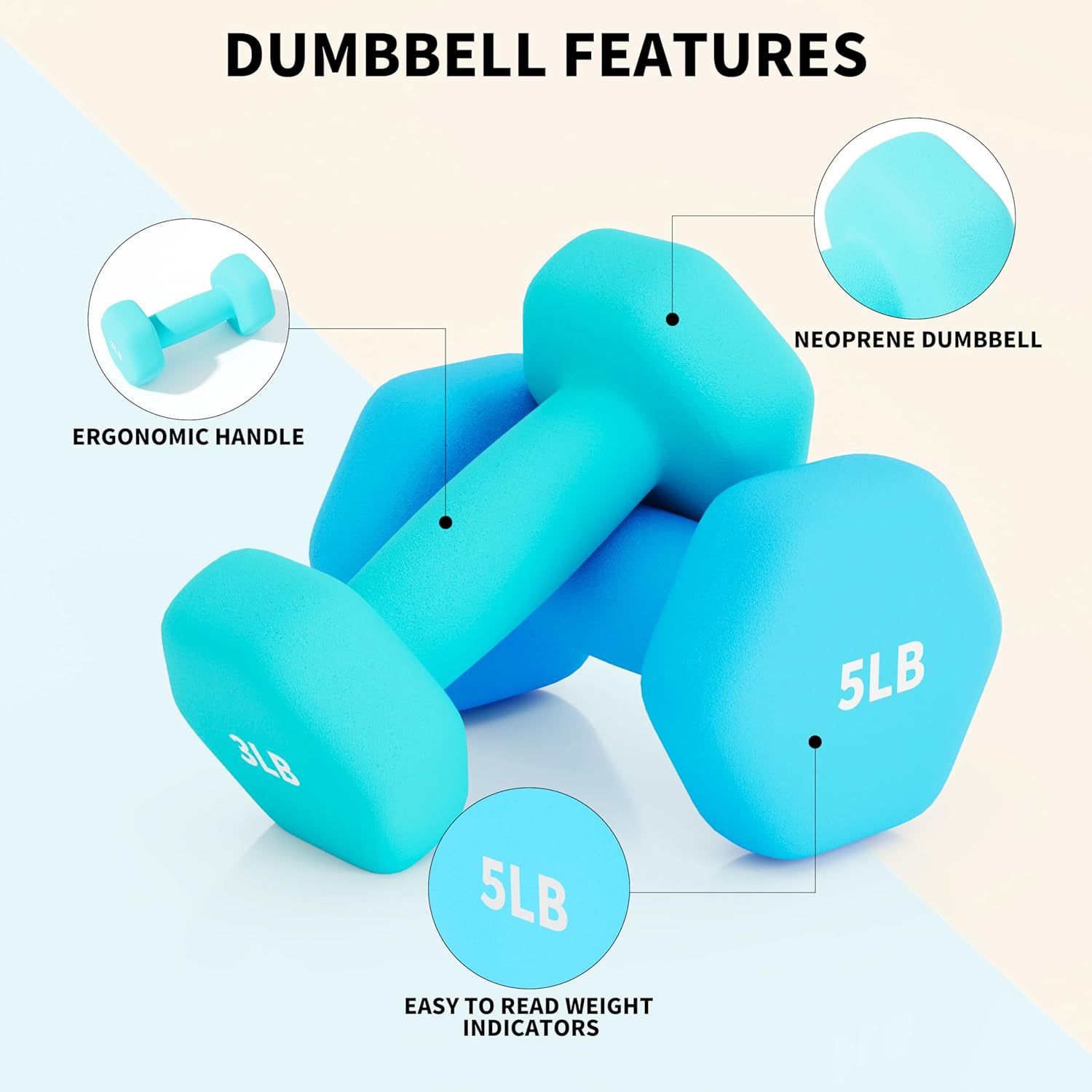 Simple Deluxe Neoprene Dumbbell Colored Set with Rack, Ideal for Home Exercises to Gain Tone and Definition Multiple Weight Options, 20LBS-56LBS Sets