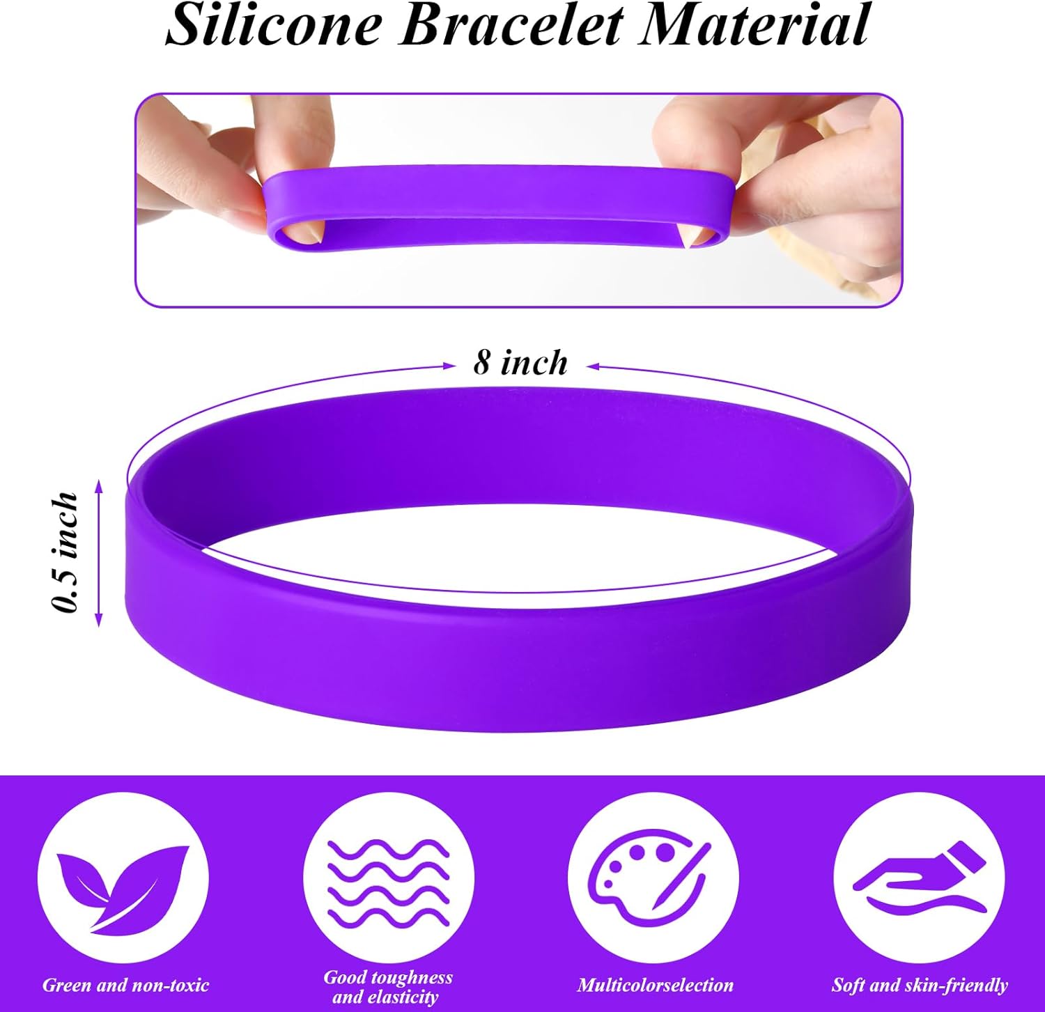 240 PCs Purple Rubber Silicone Bracelets, Blank Wristbands Gifts for Adults Kids Sports Teams Party(Purple) - Image 2