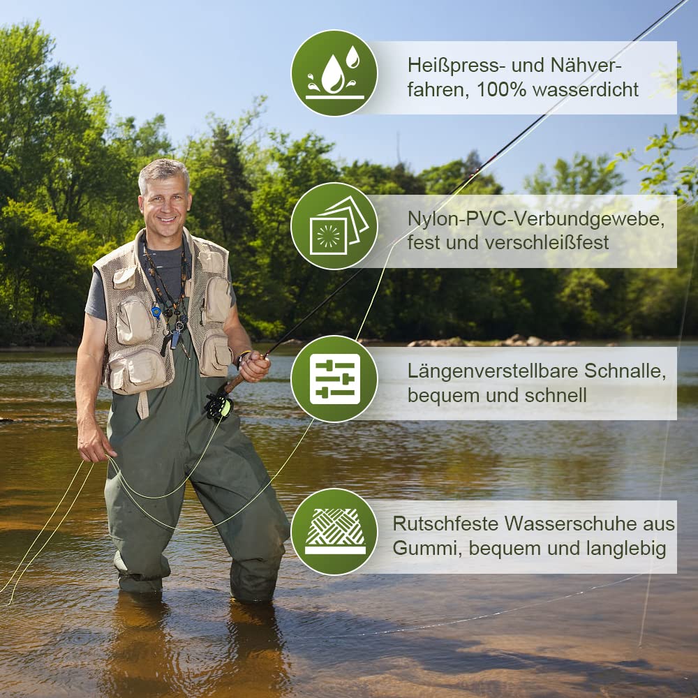 Waders Hommes Pantalon de pêche 70D Nylon Composite PVC avec bottes en caoutchouc antidérapantes