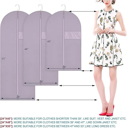 Miniatura 3 de Bolsas colgantes para ropa, bolsas de traje (juego de 10), cubierta antipolvo, bolsa de vestir transpirable para armario, almacenamiento de ropa o