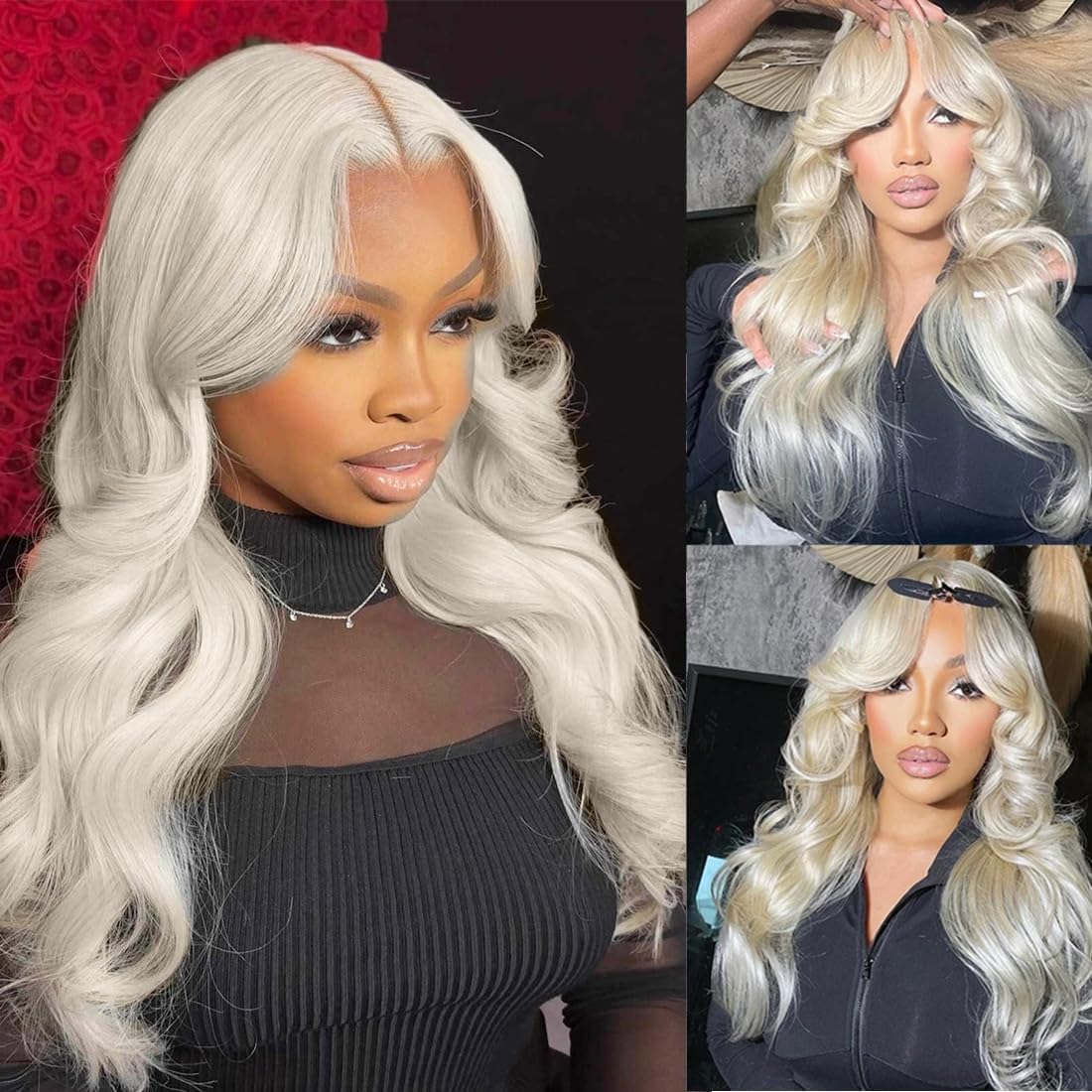 Amazon.com : hoshee Platinum Blonde Lace Front Wig Human Hair 60 White ...