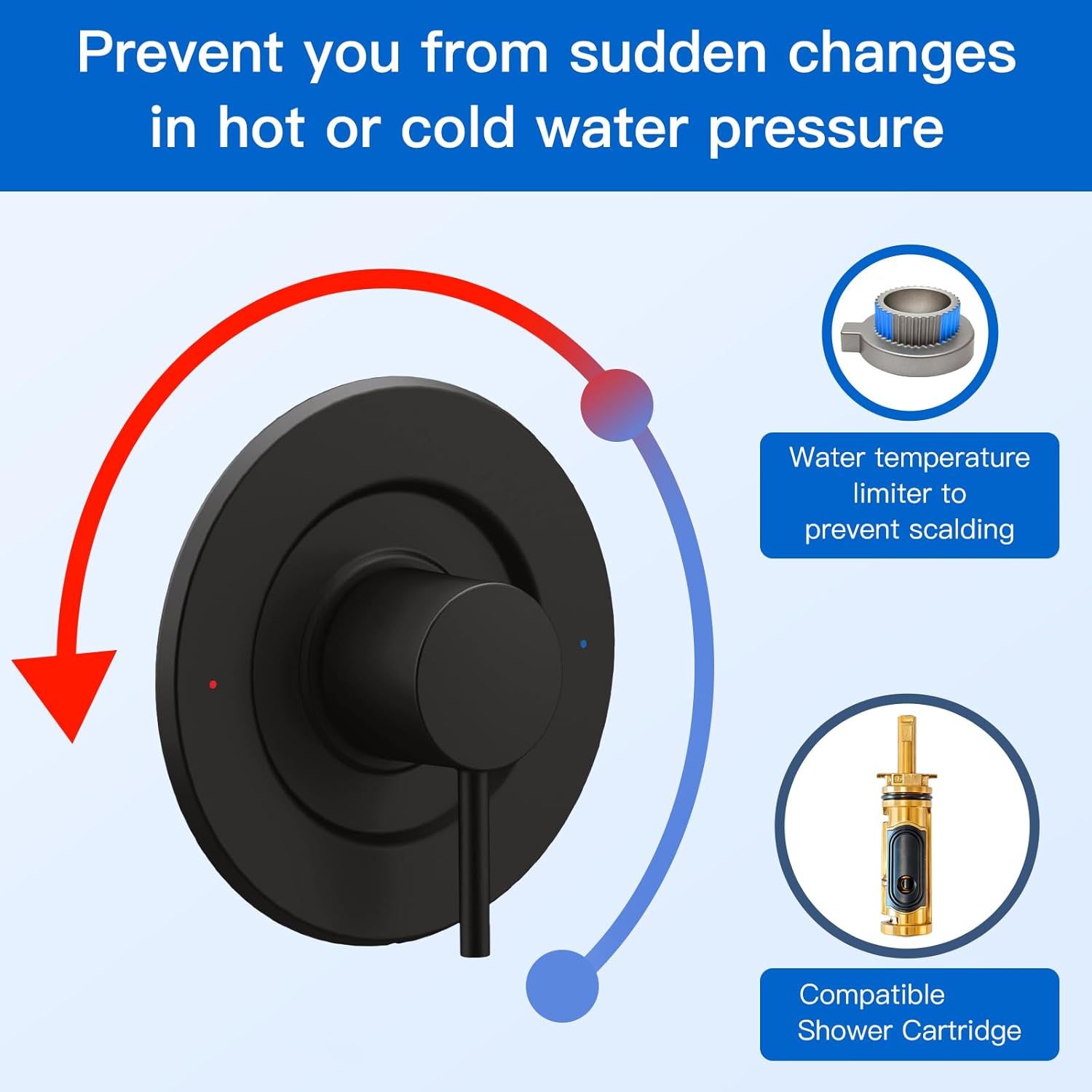 T2191BL Shower and Tub Trim Kit, Pressure Balancing Modern Tub and Shower Trim Kit,Compatible with Moen Valve, Featuring Bathroom Shower Lever Handle for Temperature Adjustment (Matte Black)