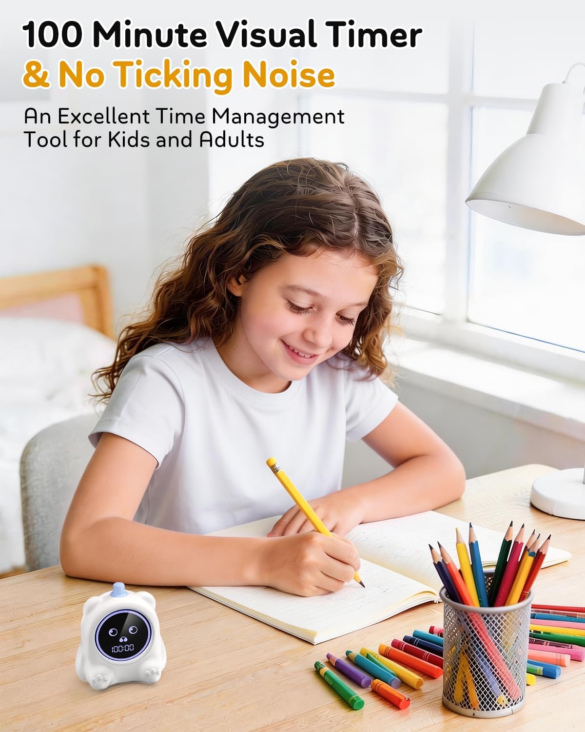 Visual Timer for Kids, 100 Min Digital Timer with Paused, Rechargeable Countdown/Up Timers, 3 Alarm, Silent, Vibrate & Sound Mod, Productivity Timers for ADHD, Classroom, Teacher, Exercise, Study