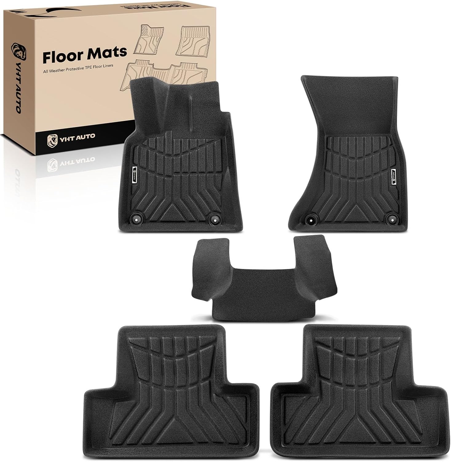 YHTAUTO Floor Mats Fit 2009-2017 Audi Q5, 2014-2017 SQ5, TPE All Weather Car Mats Waterproof Anti-Slip Odorless Floor Liner, Interior Car Accessories Front & 2nd Row Liner