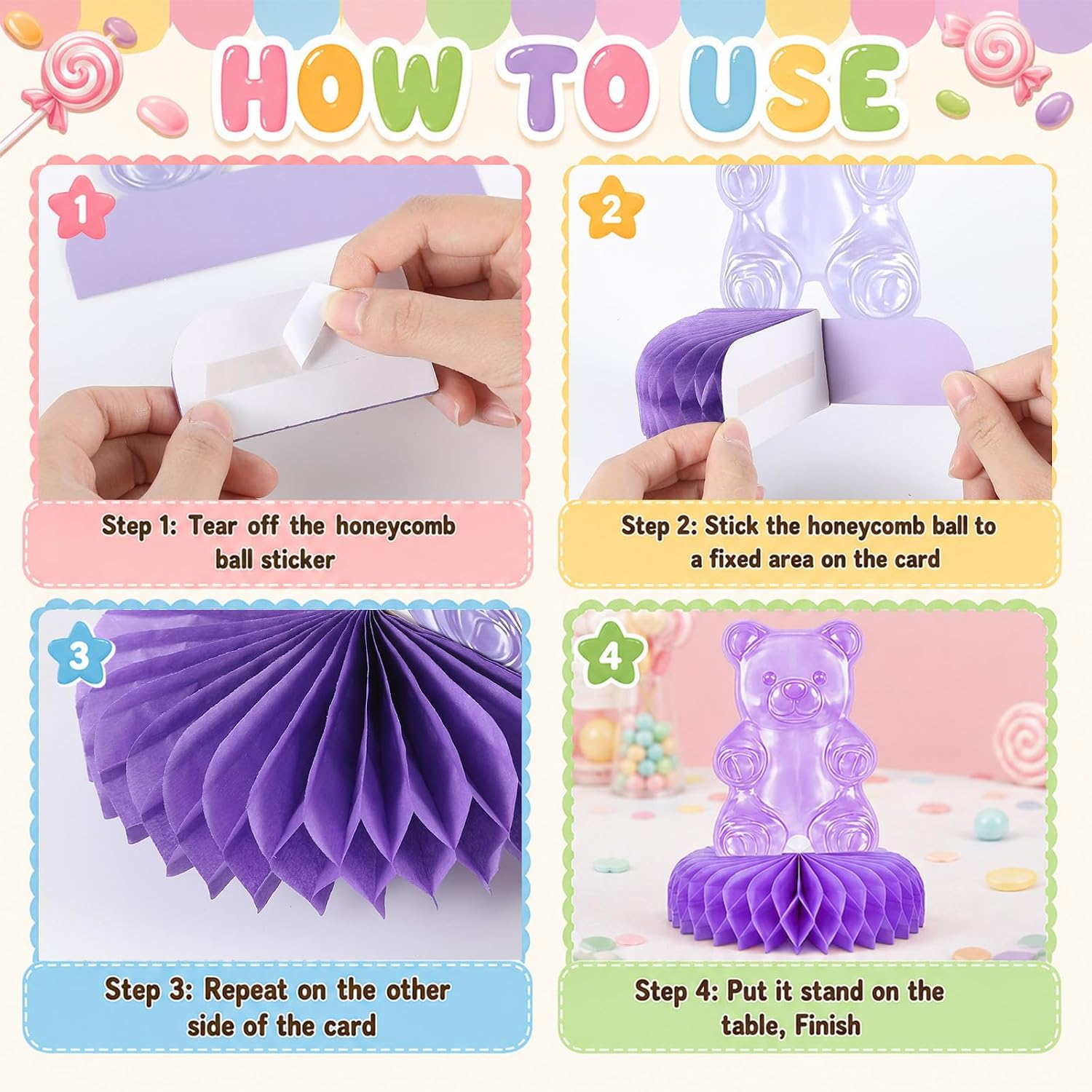 12 Pcs Candy Bear Honeycomb Centerpieces Gummy Bear Party Table Decor image 4