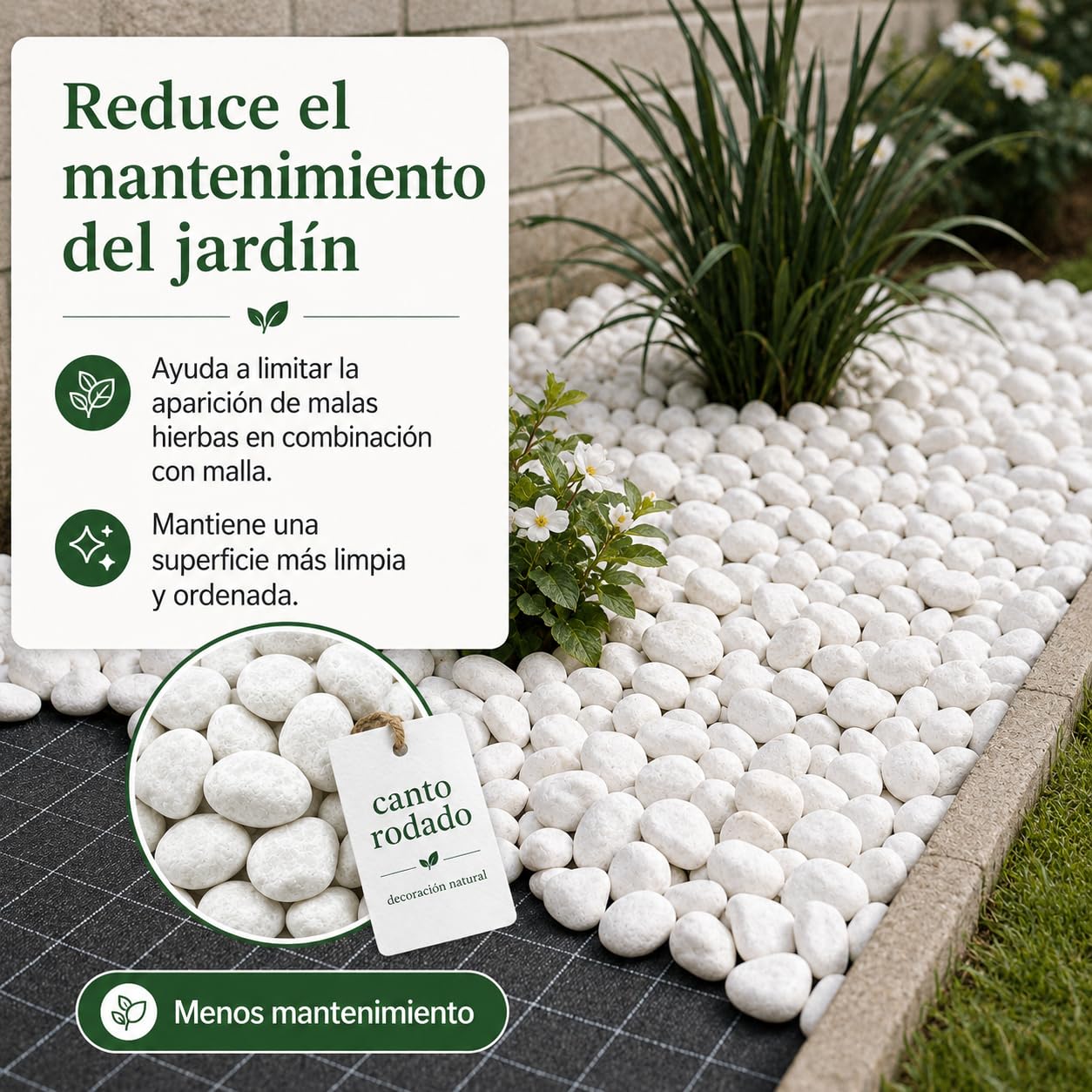 Piedra mármol Canto rodado Blanco Saco de 25Kg, Piedra Decorativa para Jardin o Espacios Exteriores. (40/60)