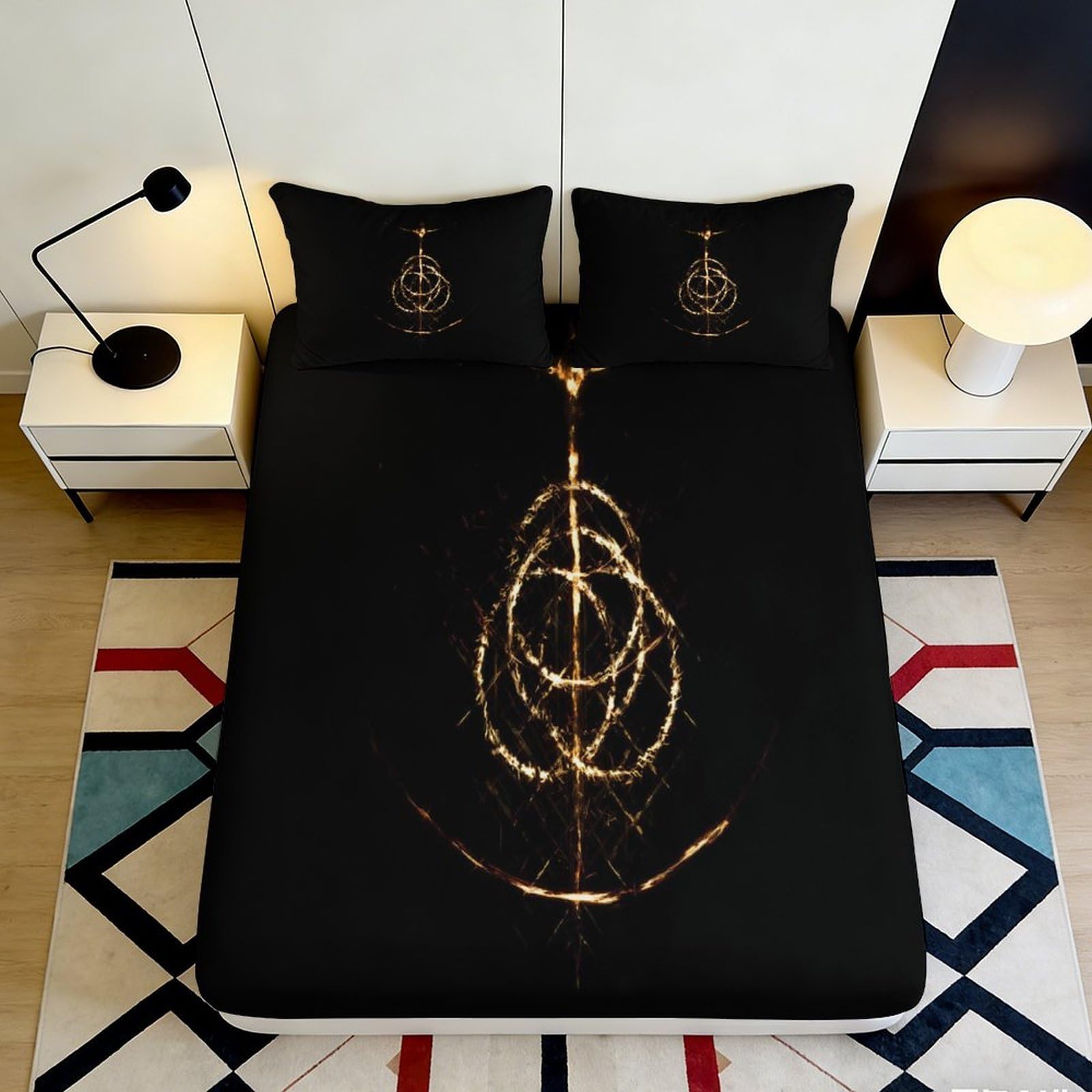 Jqzkxnhpbr Style-8 3D Printed Golden Anchor Fitted Sheet Microfiber Soft Black Nautical Compass Mattress Cover For Bedroom Decor Protection 90X200x25cm