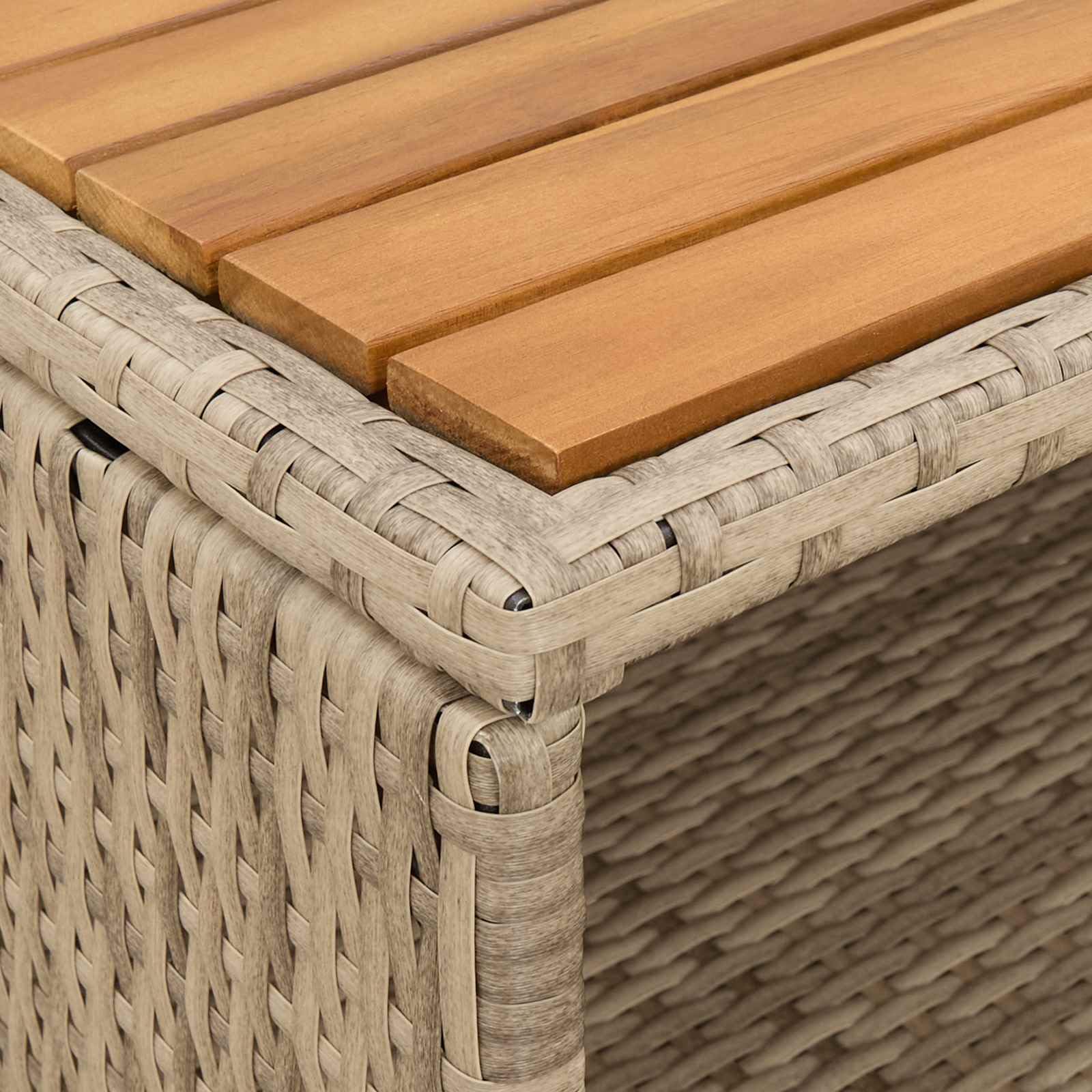 Armadio in rattan beige, 70 x 50 x 87 cm, con porta, in legno massello di acacia e telaio in acciaio verniciato a polvere, scaffali e ante in polyrattan, spazioso spazio per attrezzi da
