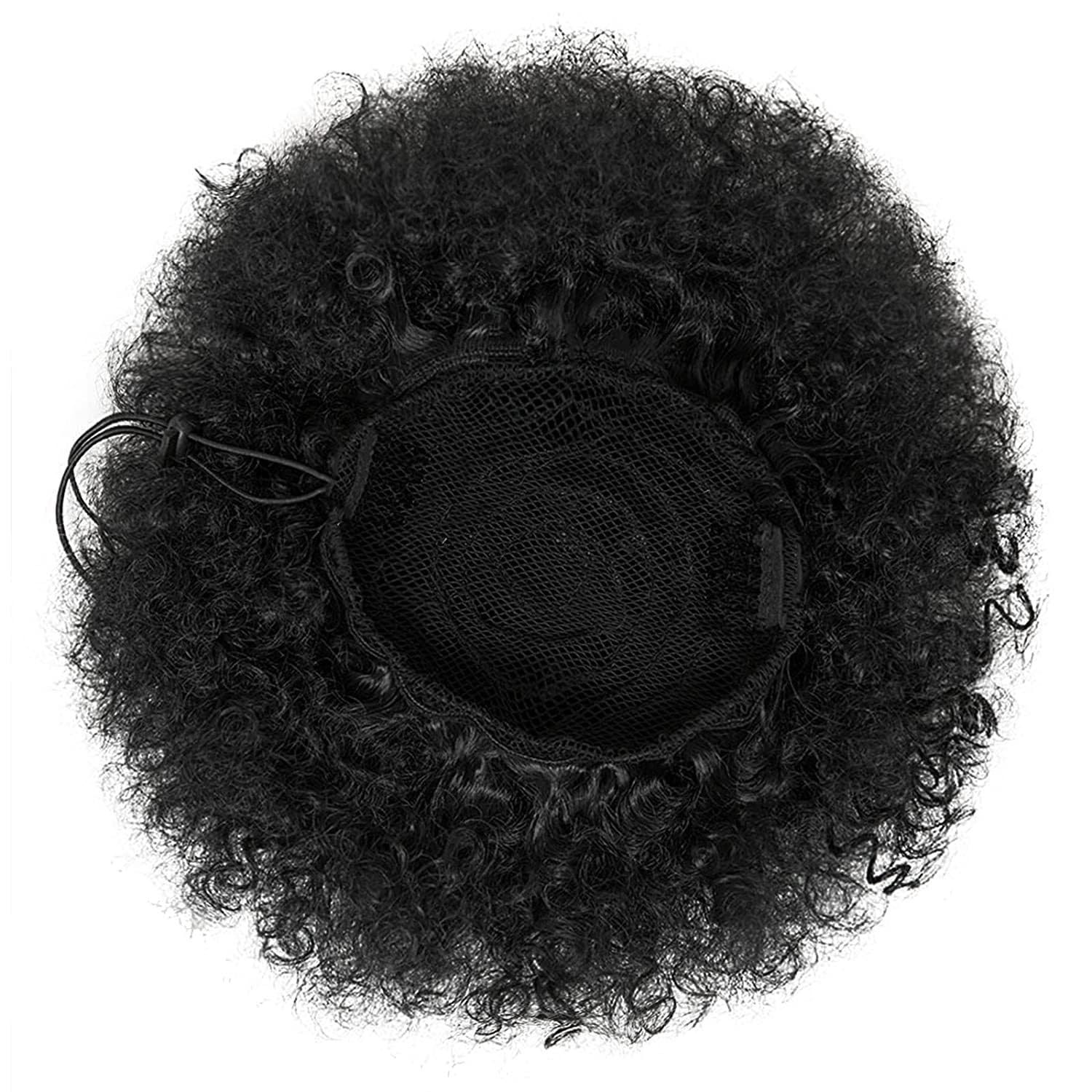 Big Afro Puff Drawstring Ponytail Human Hair for Black Women, High Puff Short Ponytail Bun, Afro Kinky Curly, Glueless, Lightweight, Natural Looking (Black,8 Inch)
