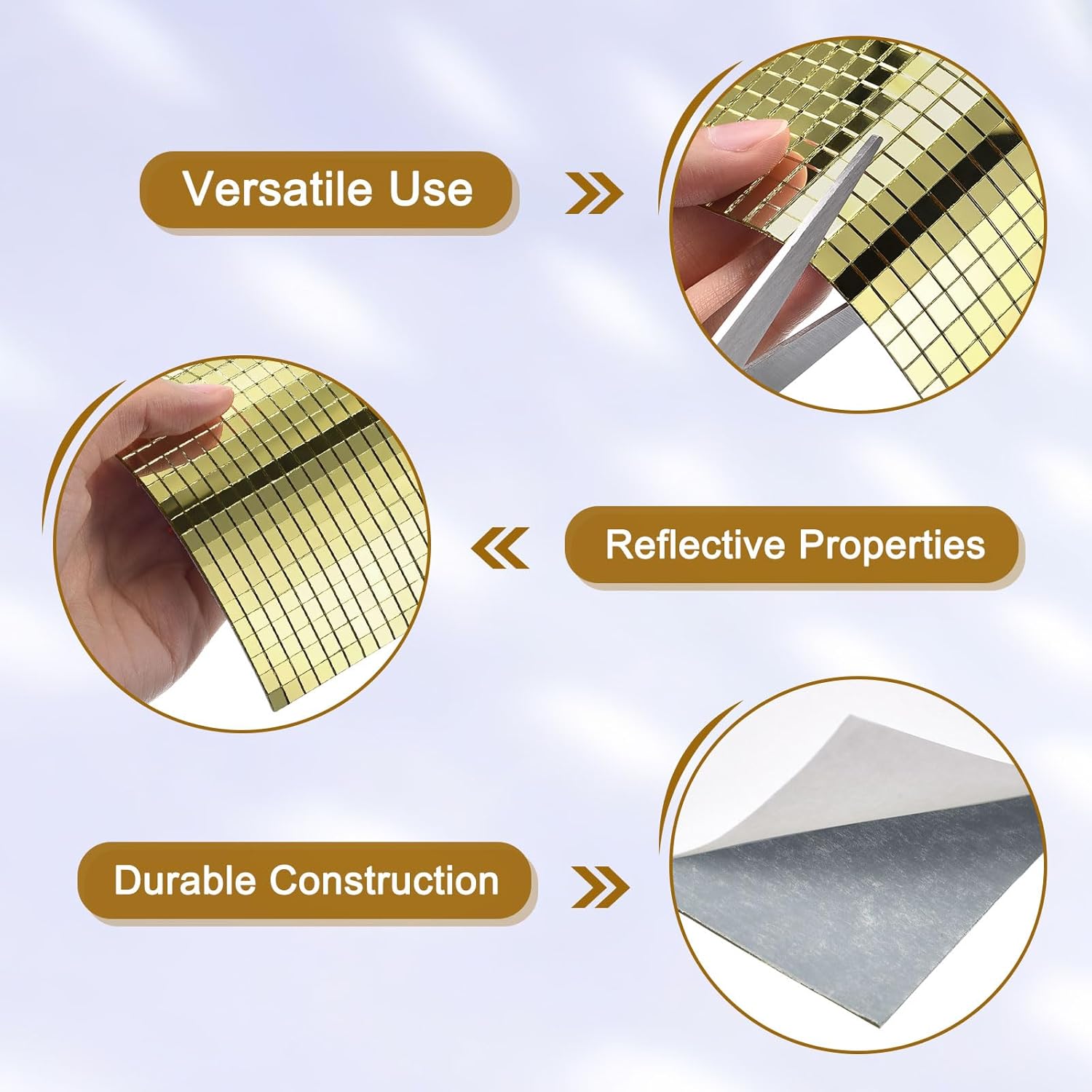 MECCANIXITY 28800 PCS Glass Mirrors Disco Ball Tiles Self-Adhesive Gold Mirror Mosaic Tiles 5 x 5mm for Disco Ball, DIY Craft, KTV Decoration 48 Sheet