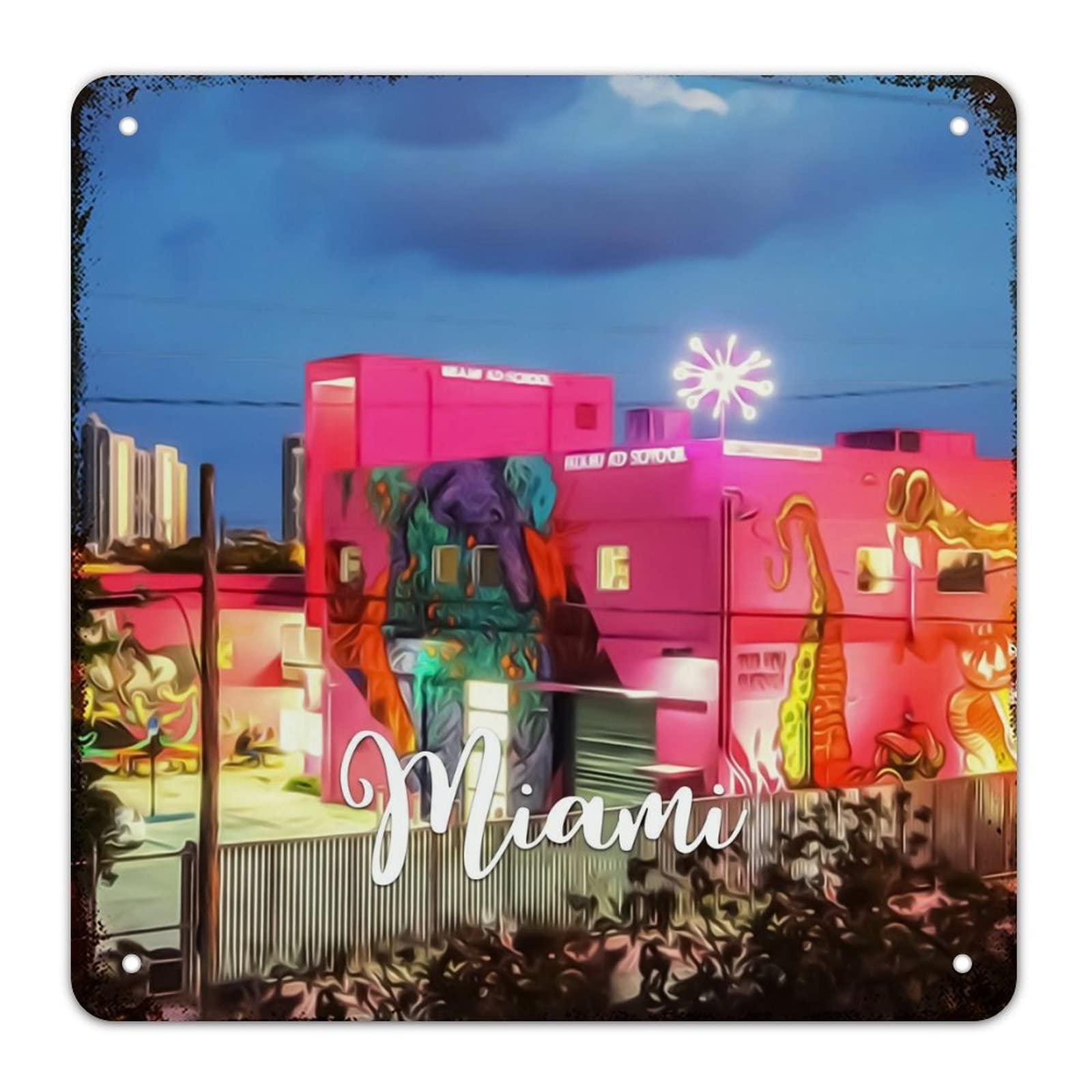 Panneau vintage Miami en aluminium pour habiller un mur vide avec un style rustique durable